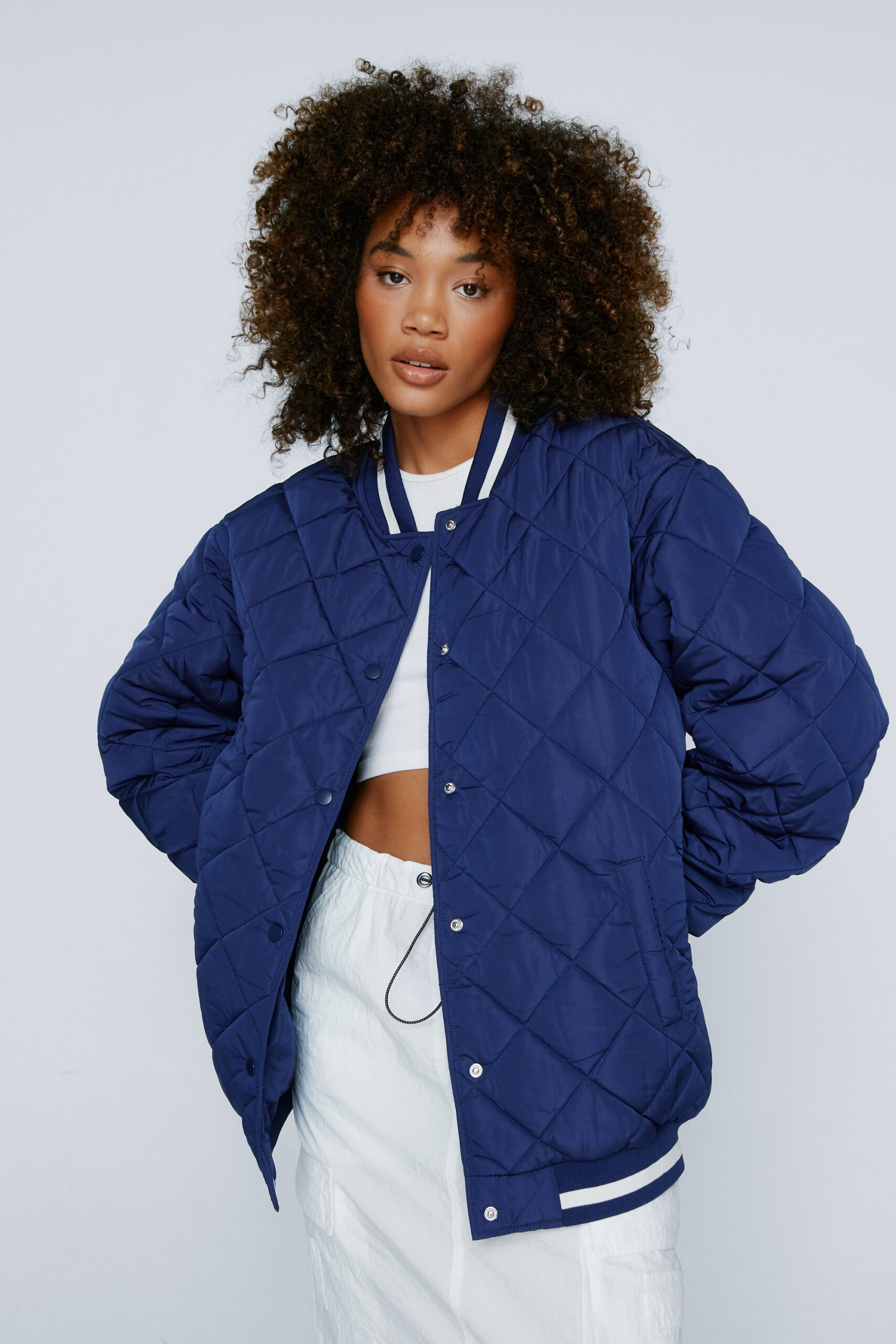 Quilted Collarless Varsity Jacket 