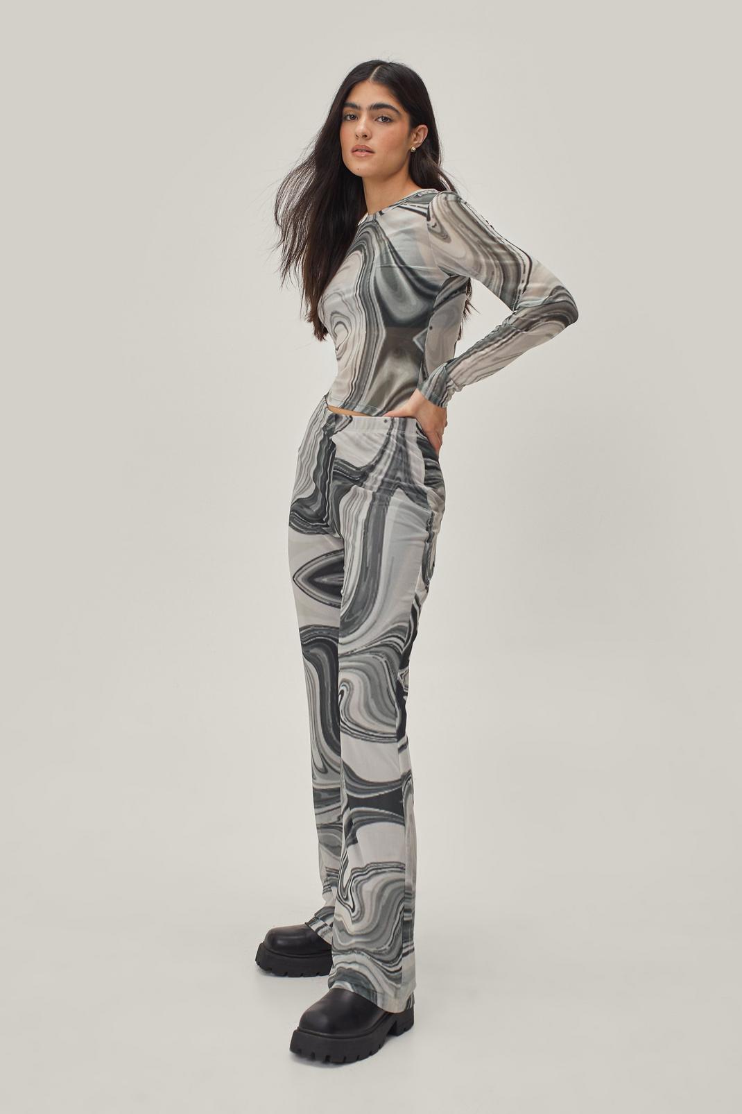 Mesh Marble High Waisted Flare Pants