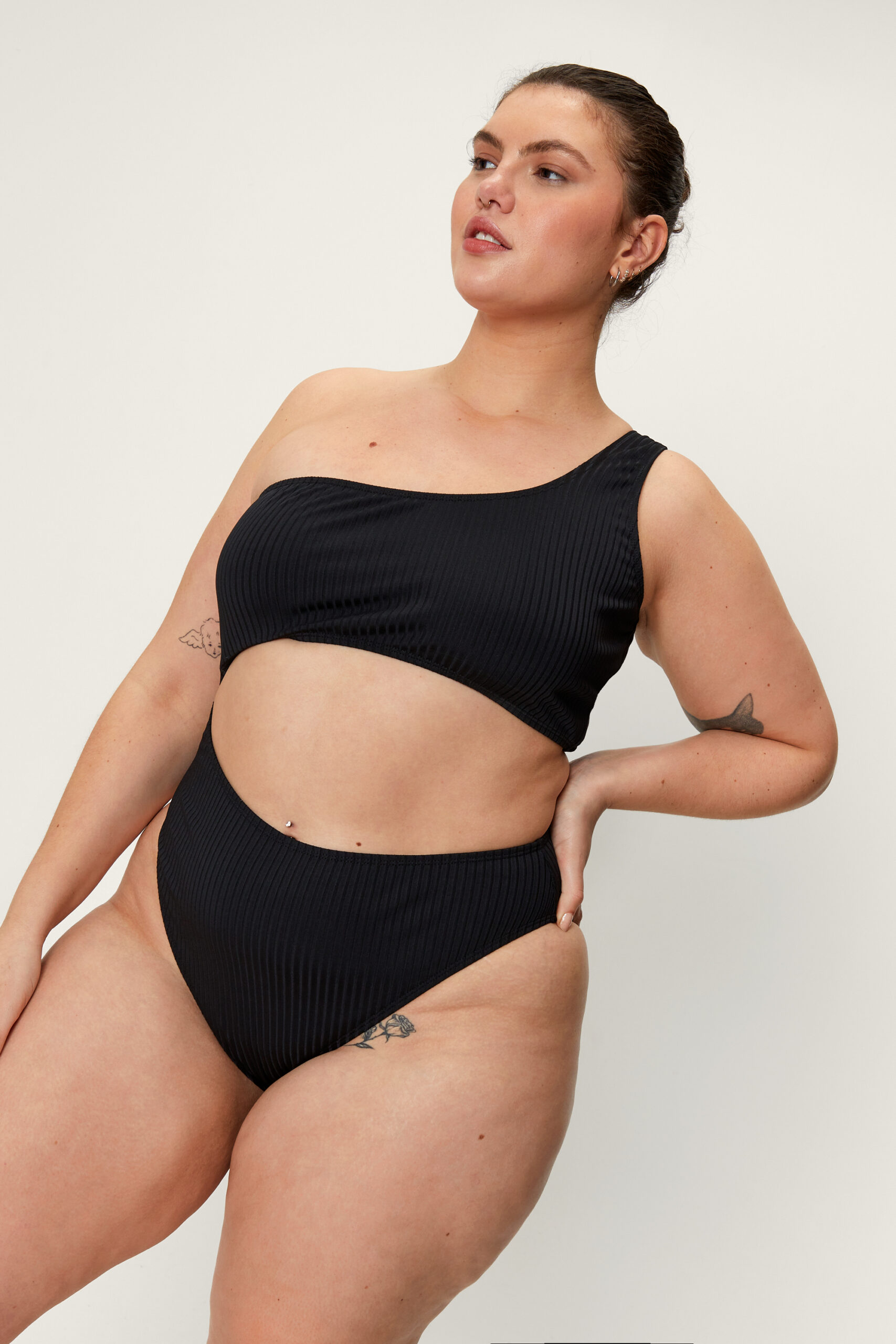 Plus Size Ribbed One Shoulder Swimsuit