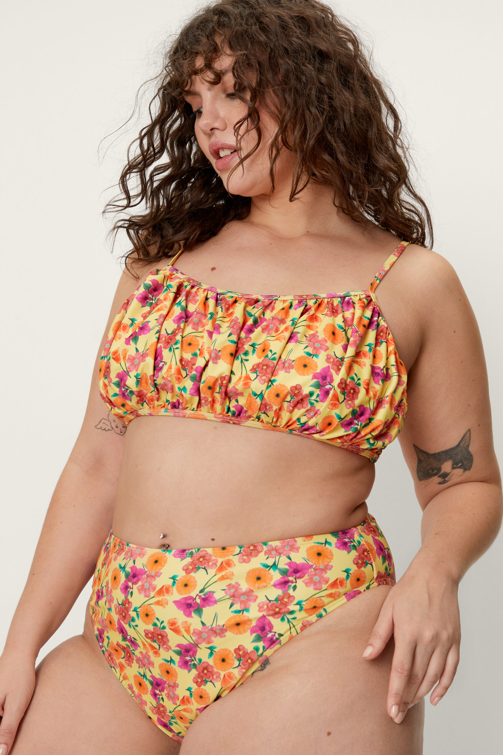 Plus Size Women Bikini Chiffon Print Bra Tops And Dresses 2022