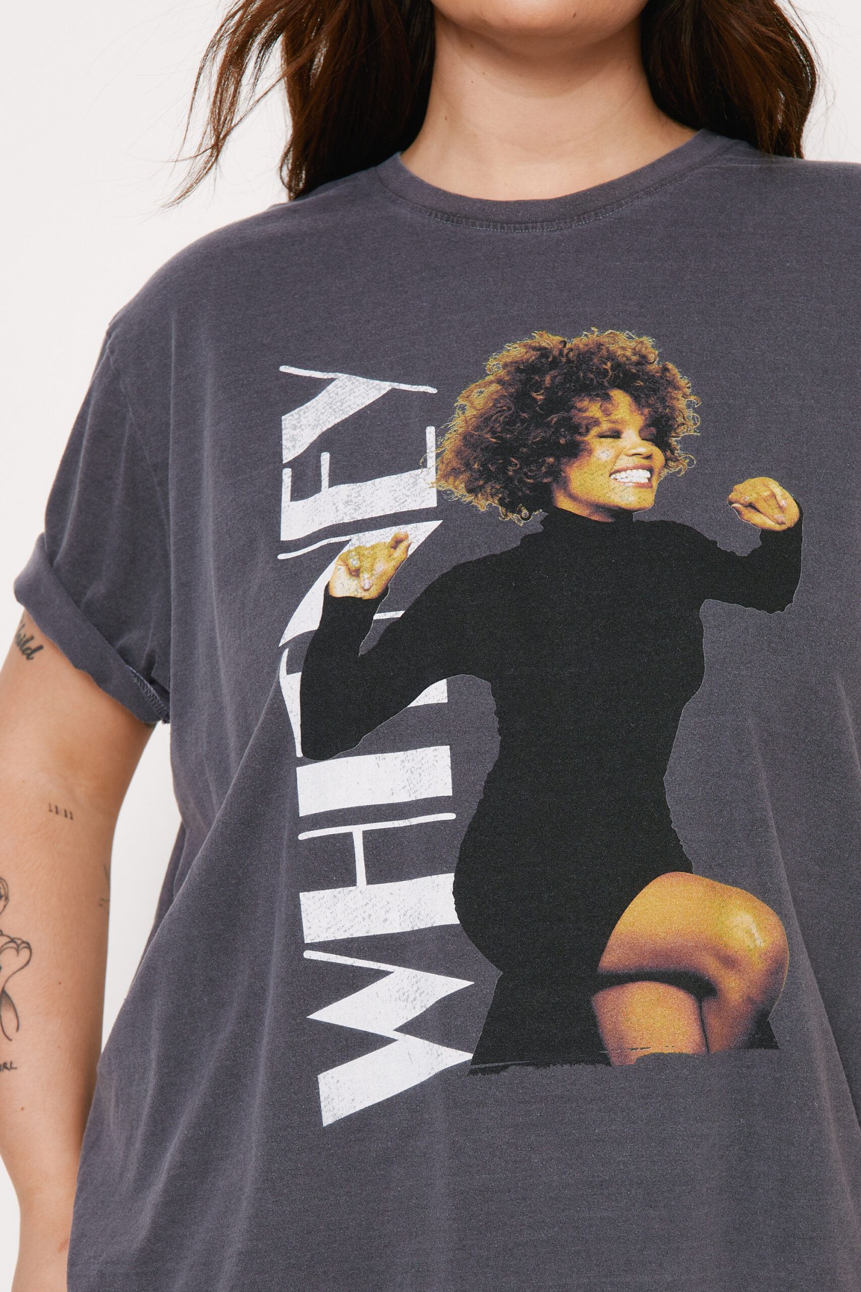 Plus Size Whitney Houston Graphic Overdyed Oversized T-Shirt
