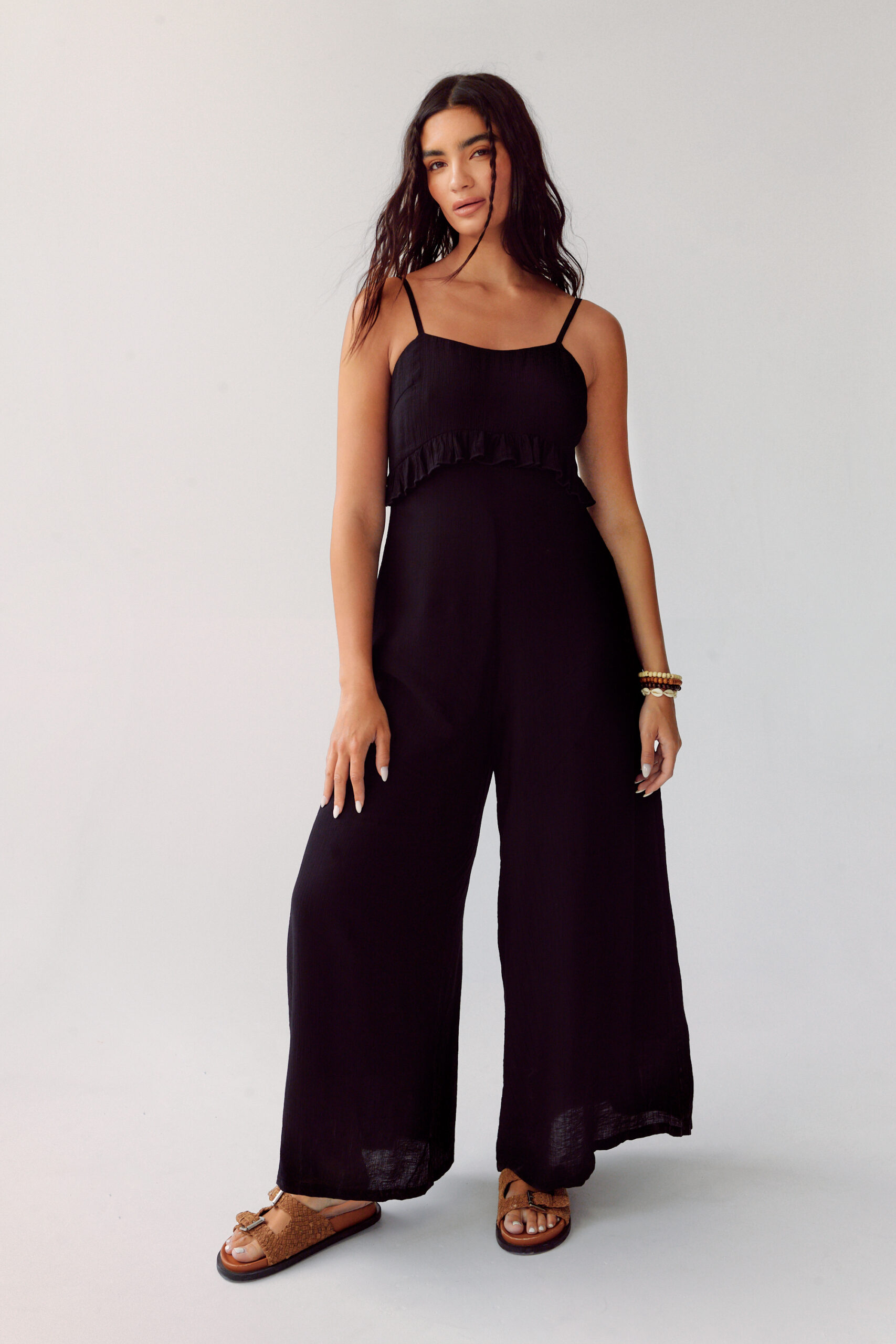 Ruffle Crinkle Strappy Jumpsuit