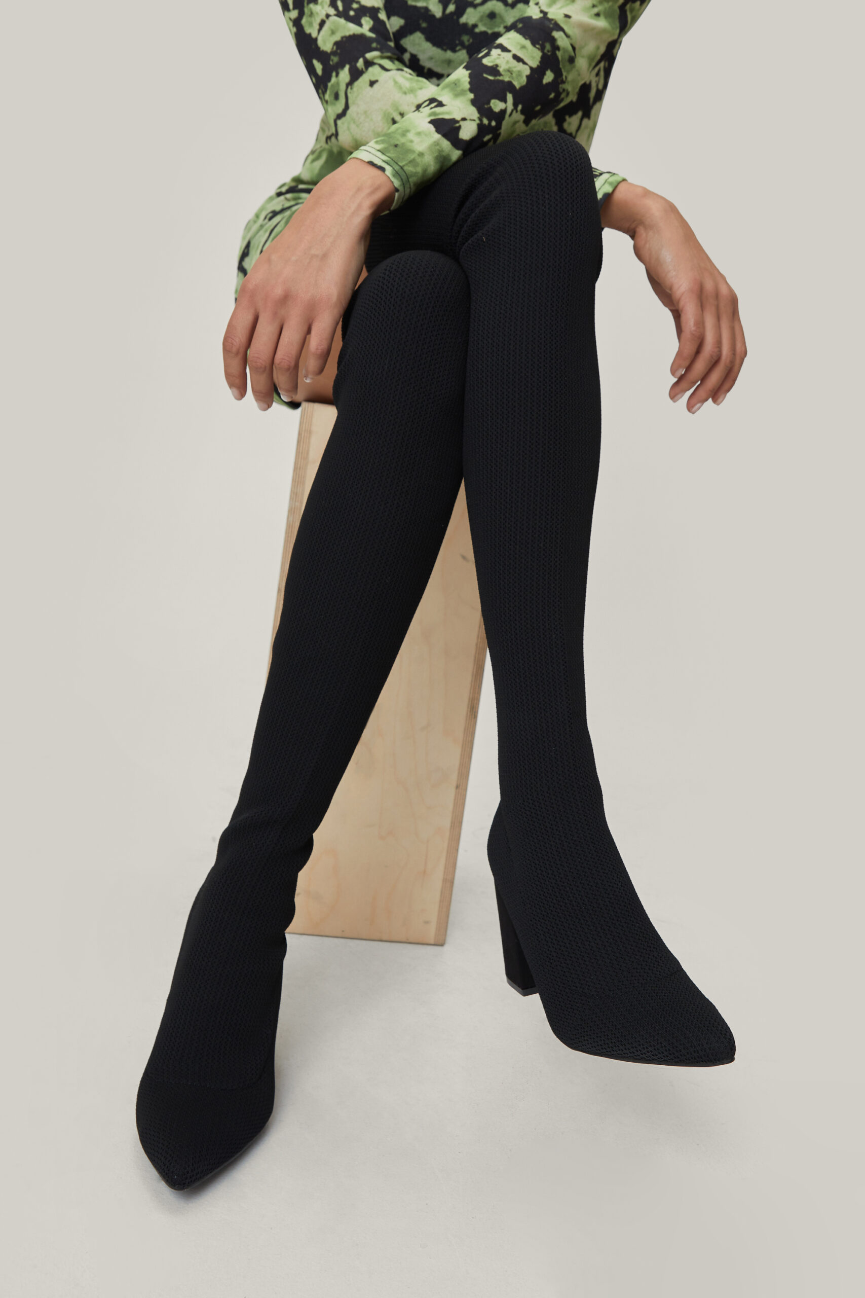 Stretch Knit Over The Knee Block Heel Boots 