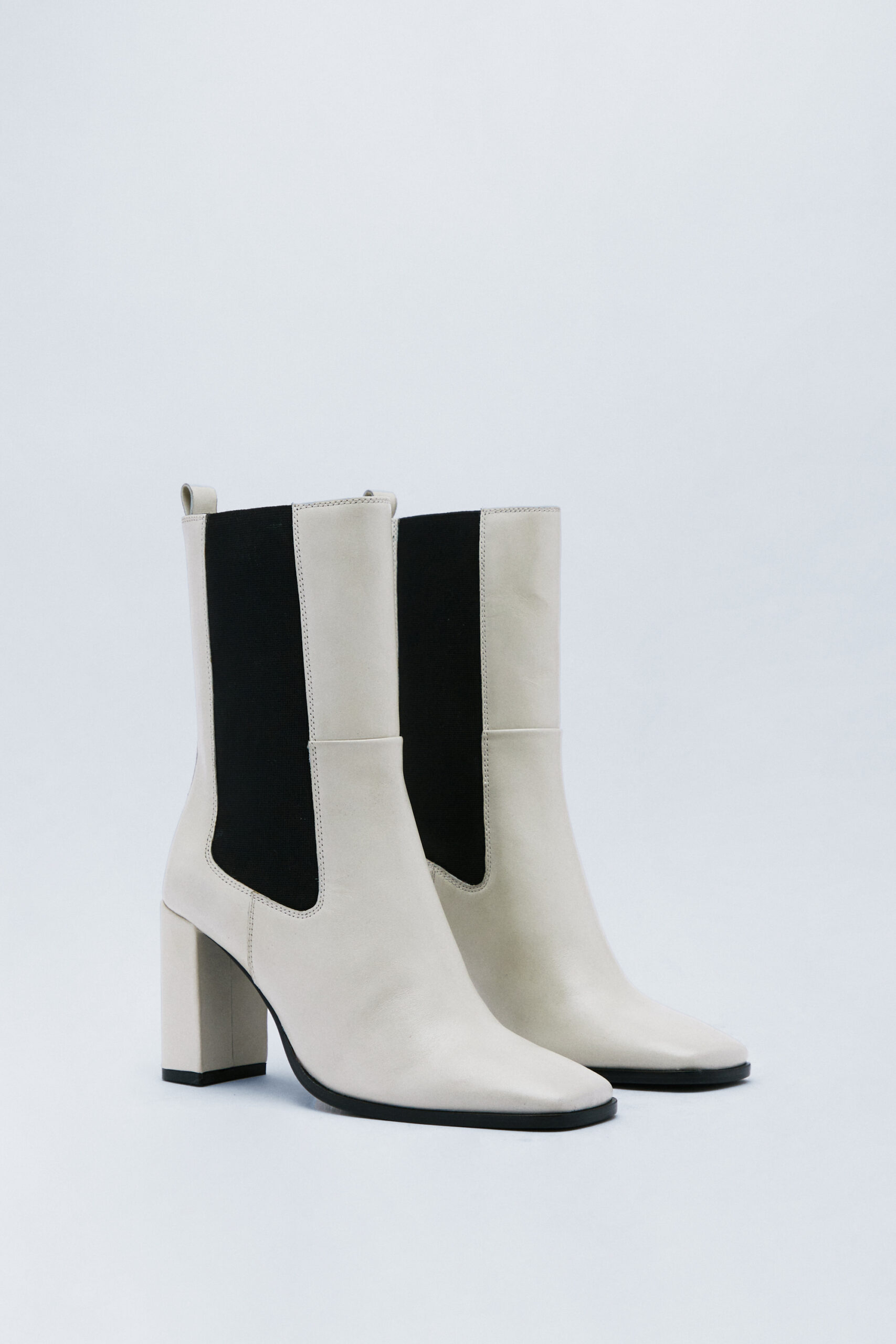 Leather Square Toe Heeled Chelsea Boots 