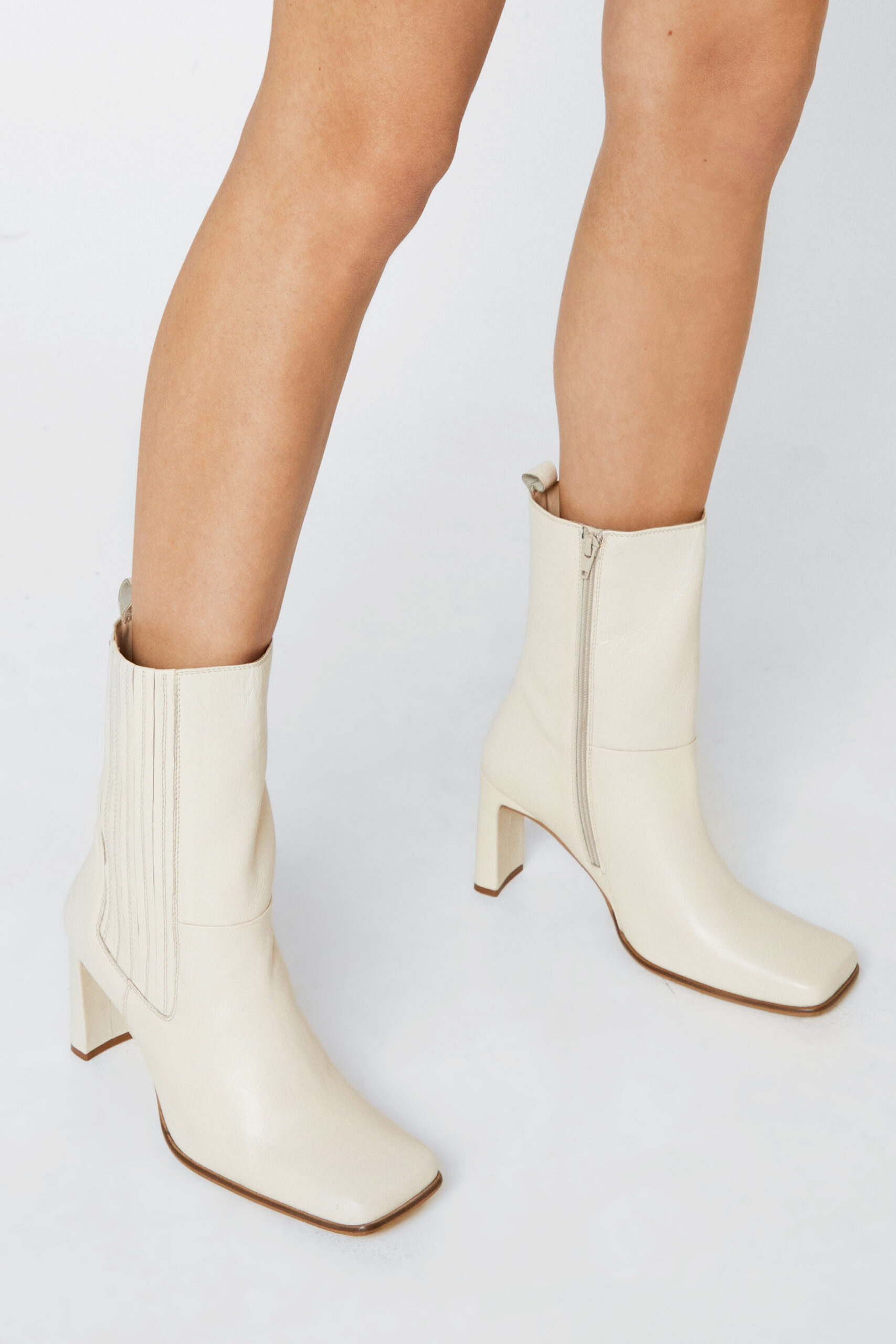 Faux Leather Square Toe Chelsea Boots 