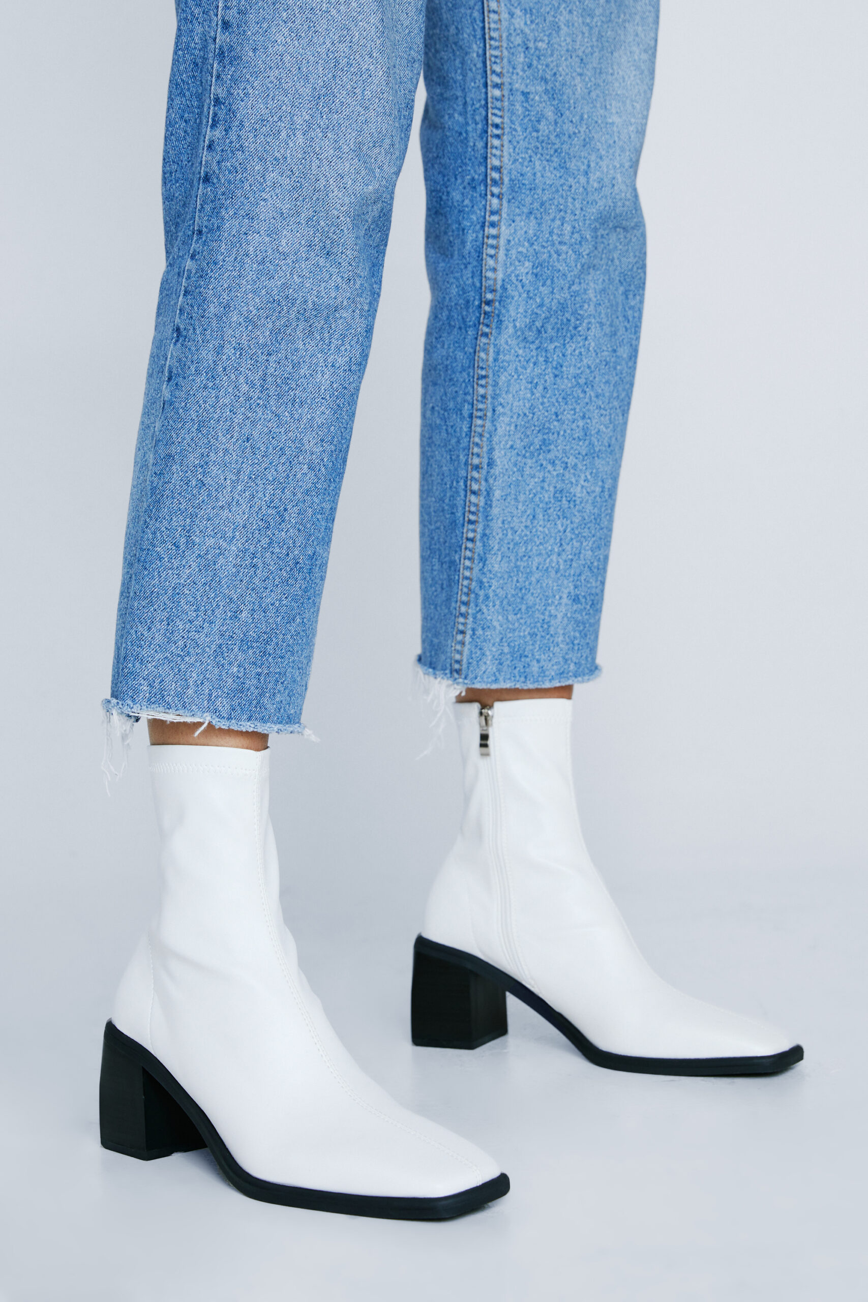 Faux Leather Square Toe Ankle Sock Boots 