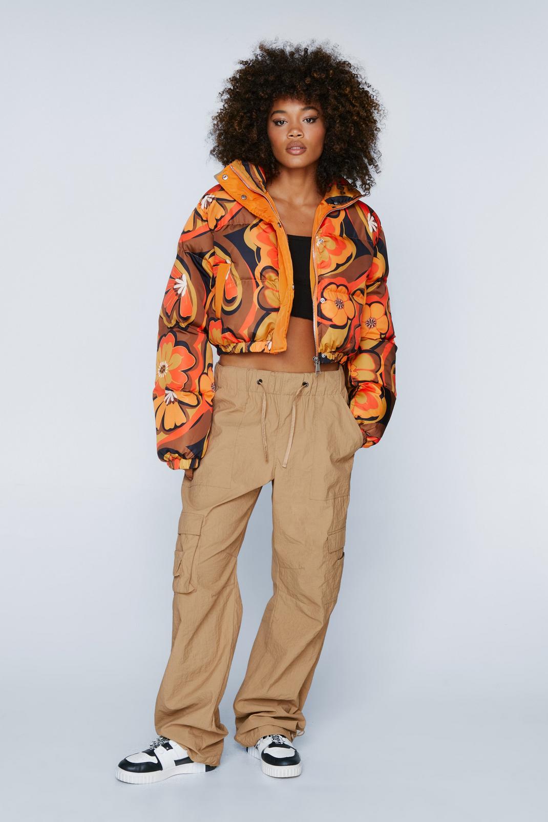 Floral Print Cropped Puffer Jacket