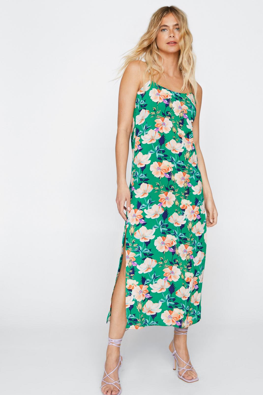 Floral Print Strappy Midi Slip Dress