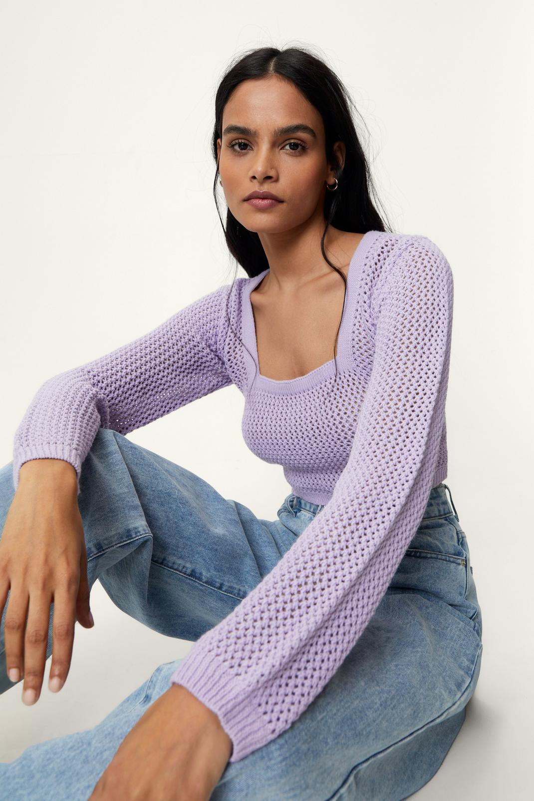 Stitch Detail Cropped Knitted Sweater