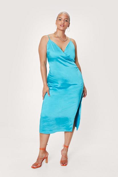 Plus Size Wrap Satin Midi Dress