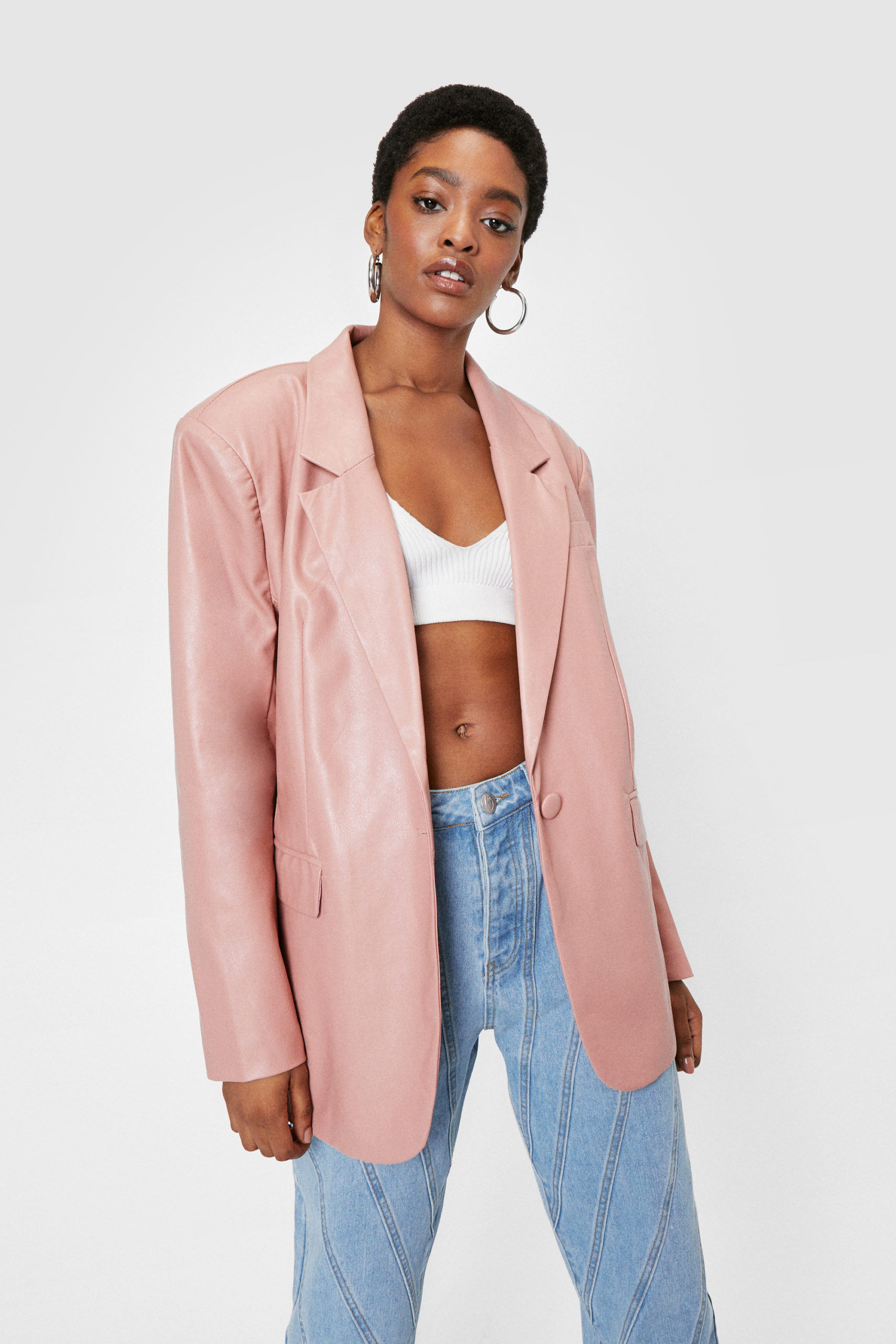 Pink Longline Leather Jacket
