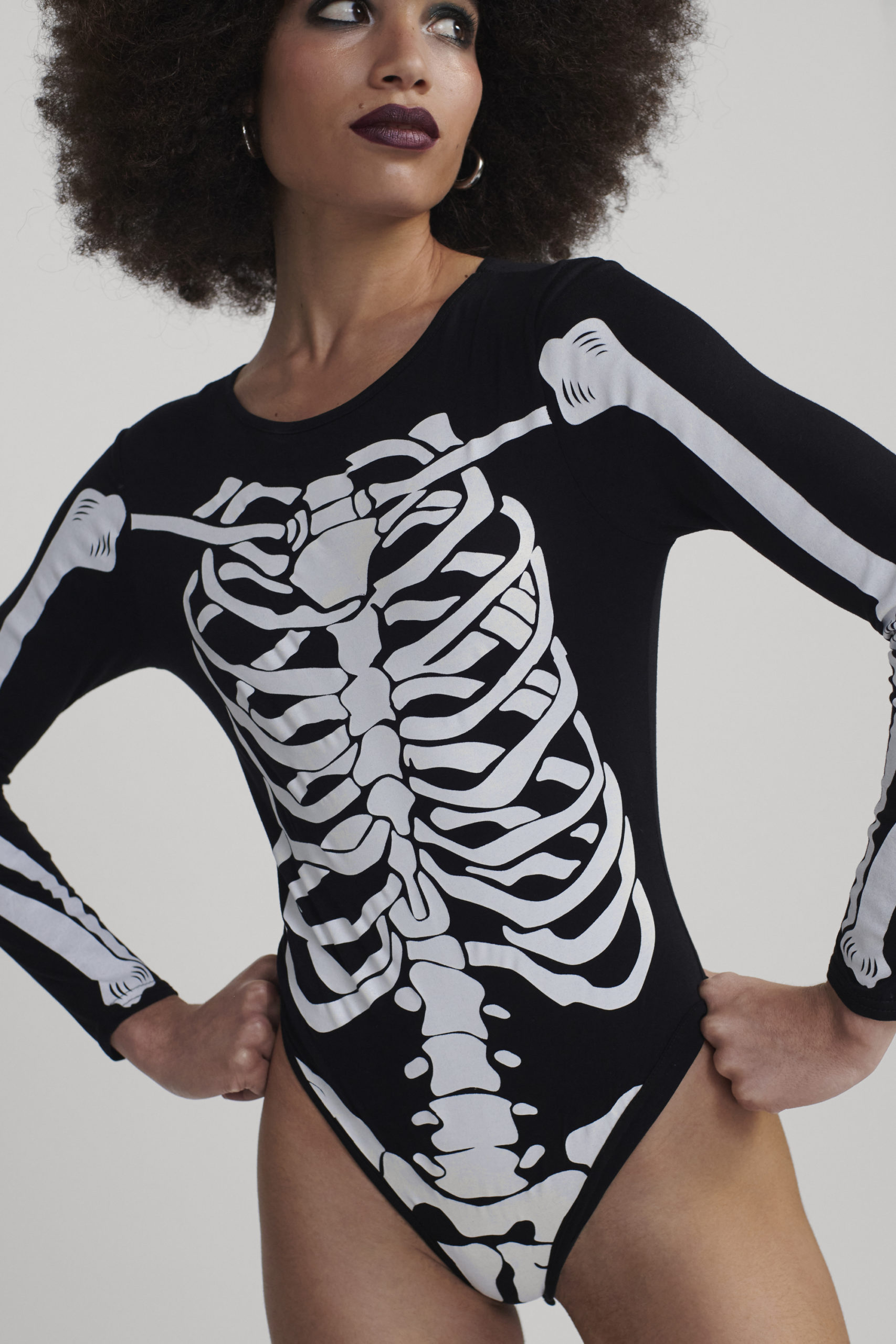 Skeleton Printed Long Sleeve Bodysuit