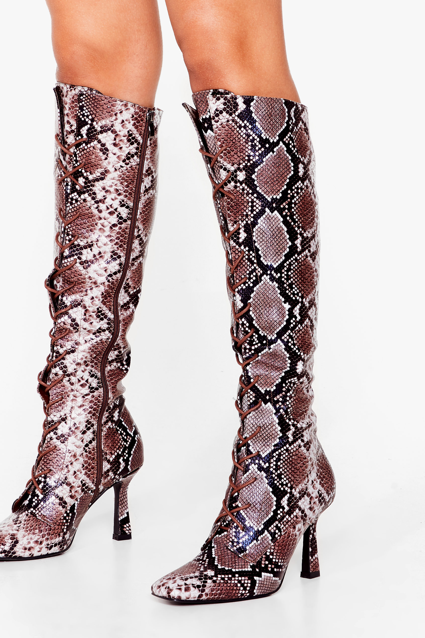 Snake Print Knee High Boots