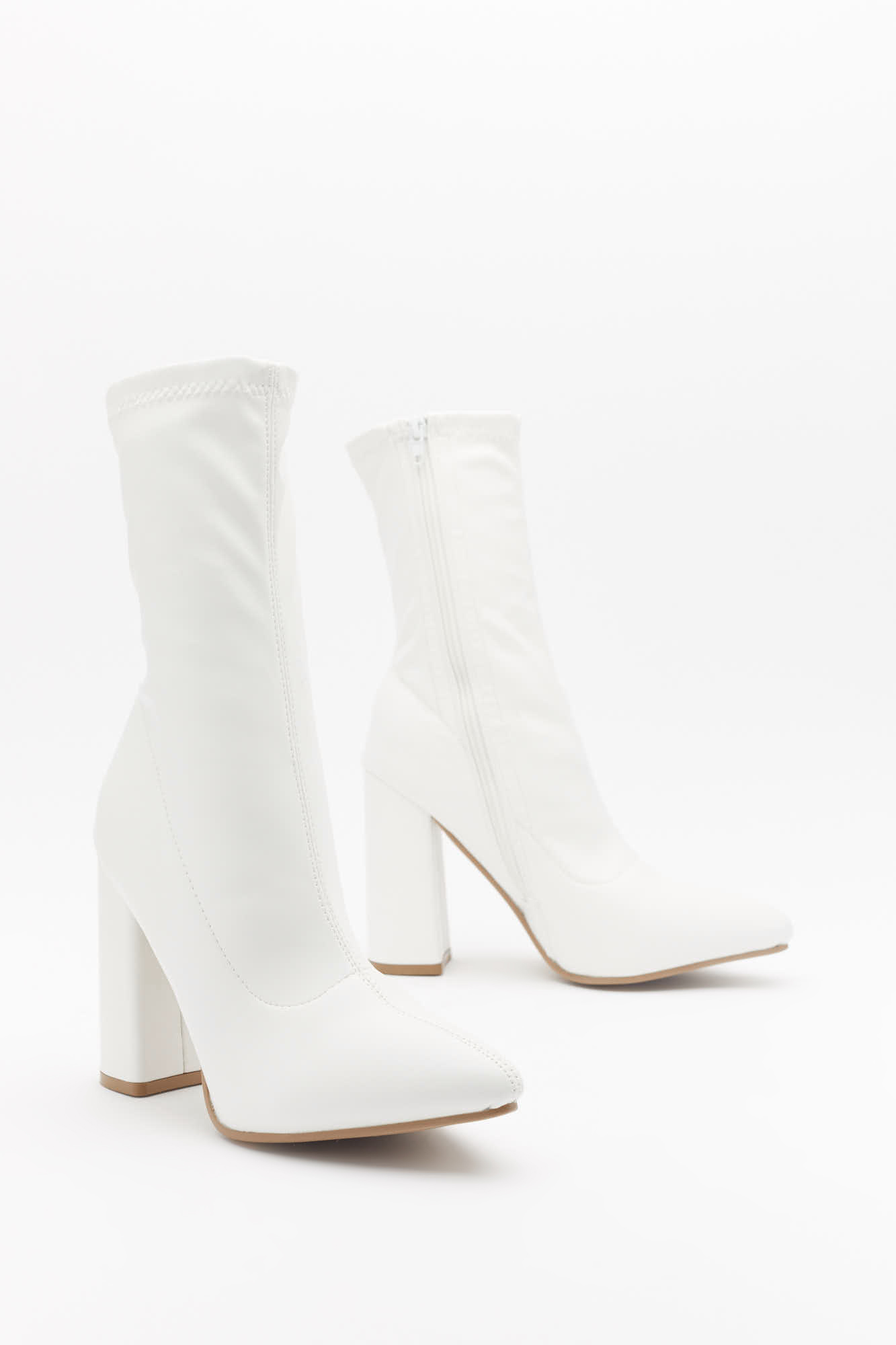 White Heeled Pointed Sock Boots