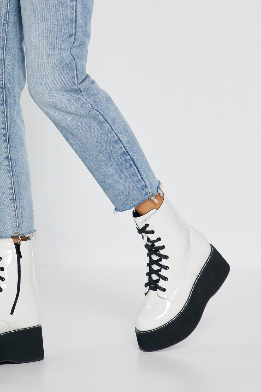 White Patent Faux Leather Platform Boots