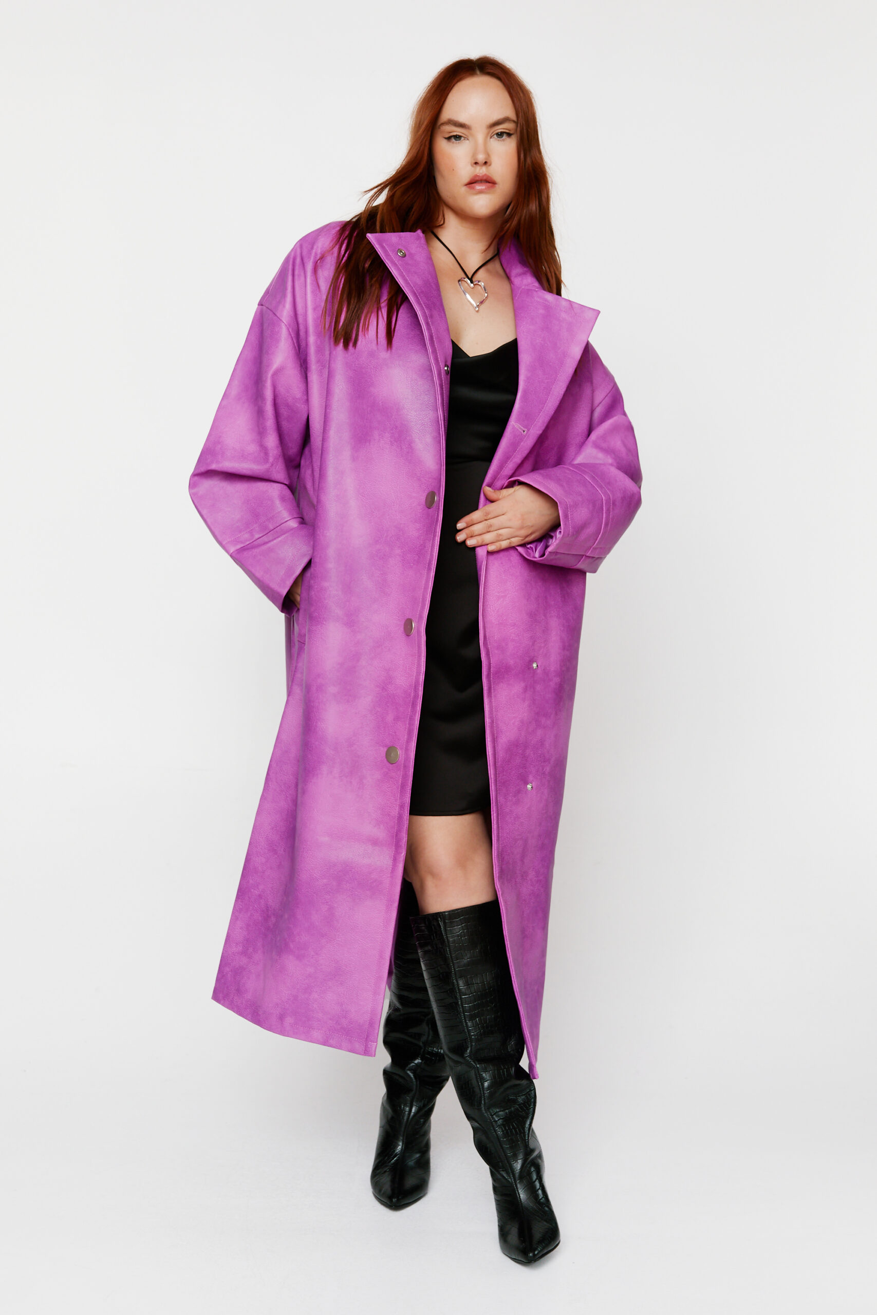 Plus Size Distressed Faux Leather Trench Coat