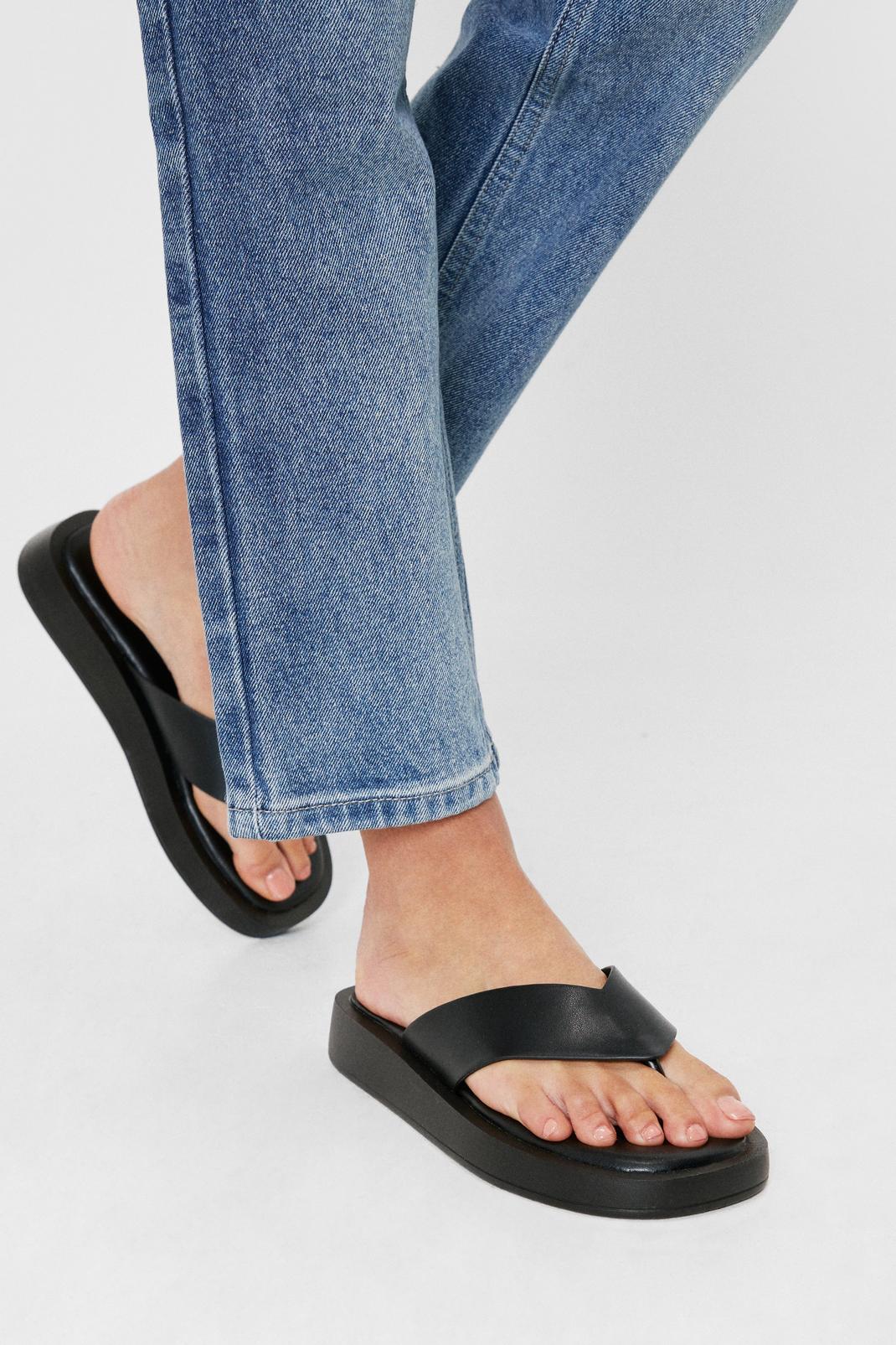 Faux Leather Thong Flatform Sandals