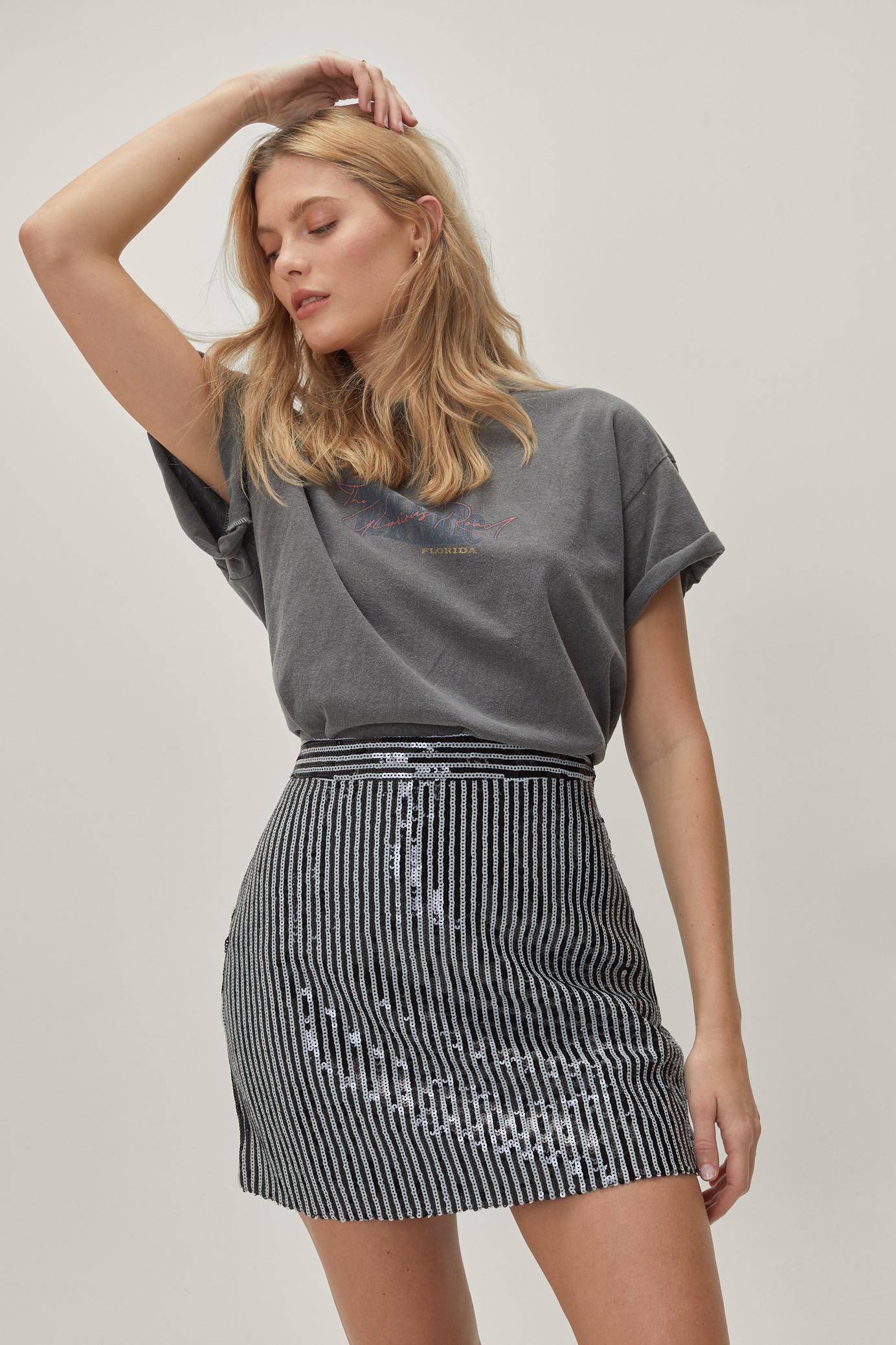 Stripe Sequin Mini Pelmet Skirt