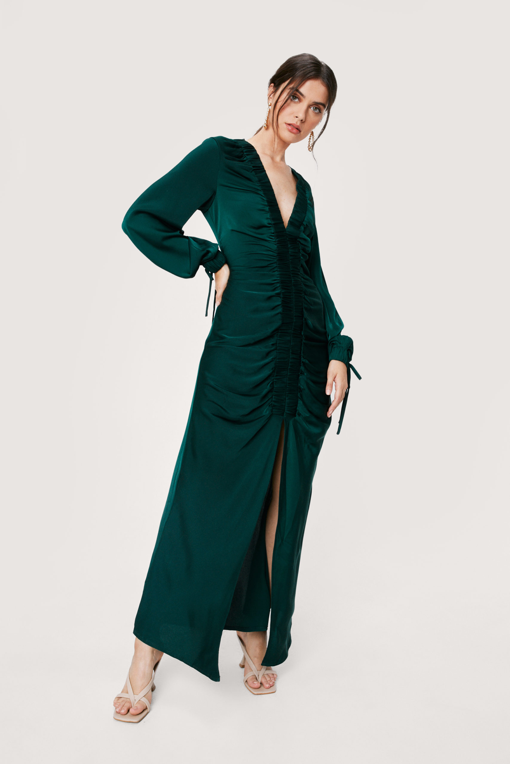 Ruched Long Sleeve Maxi Dress