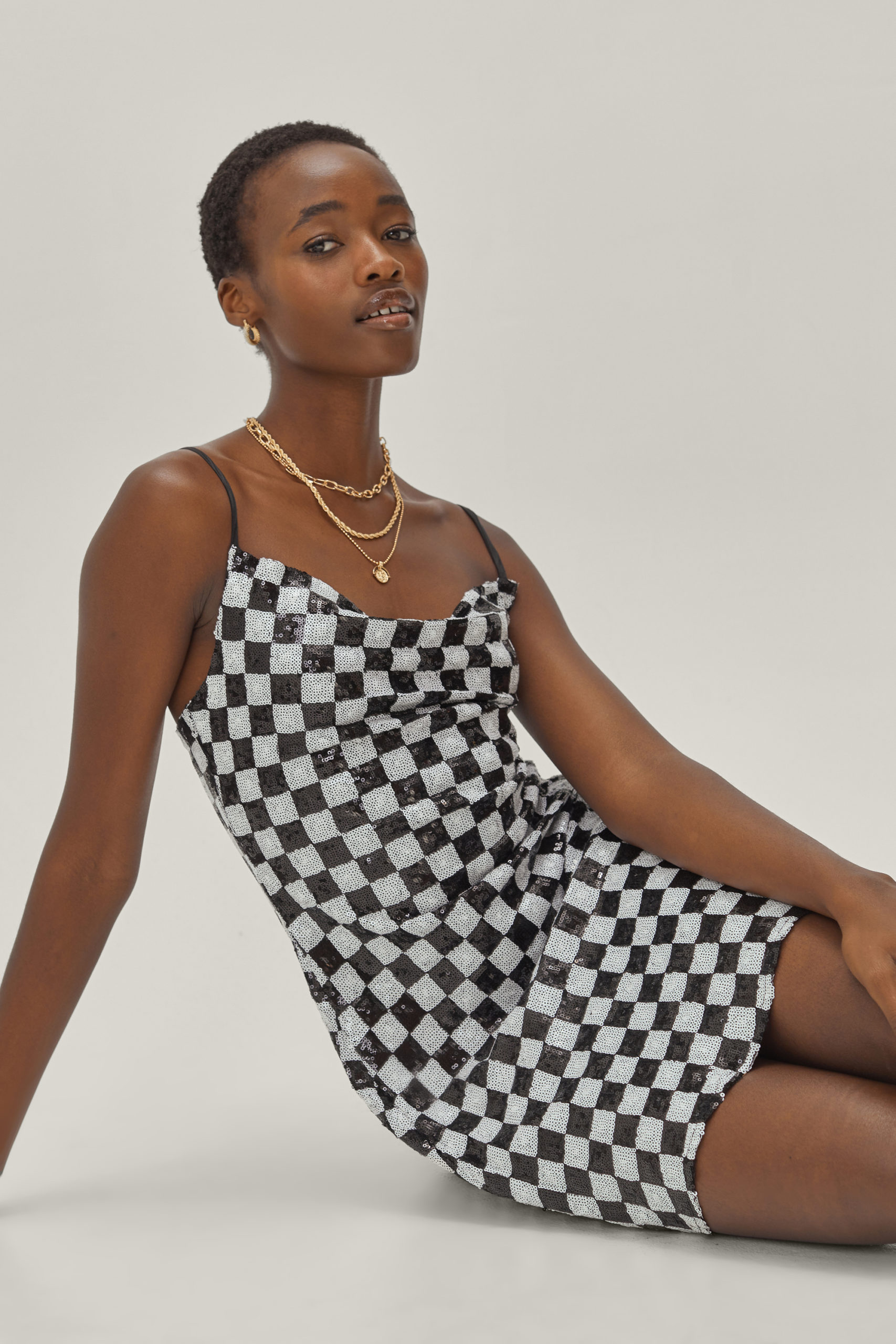 Checkerboard Sequin Mini Slip Dress