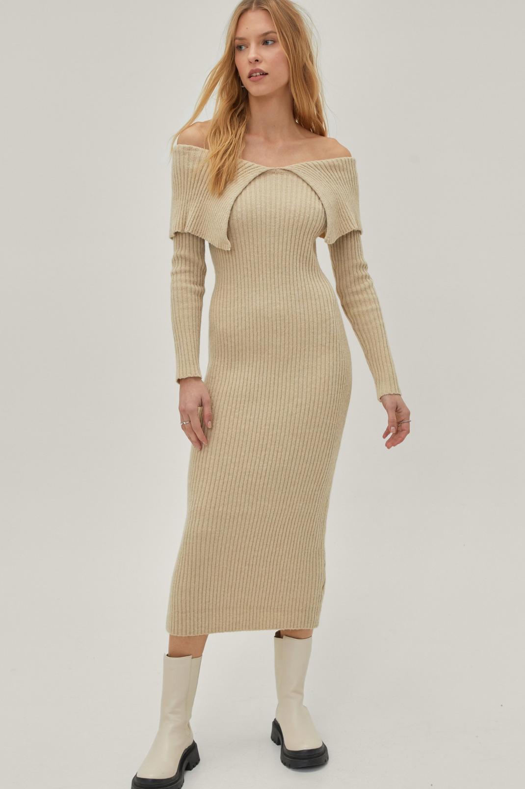 Bardot Ribbed Knitted Midi Dress