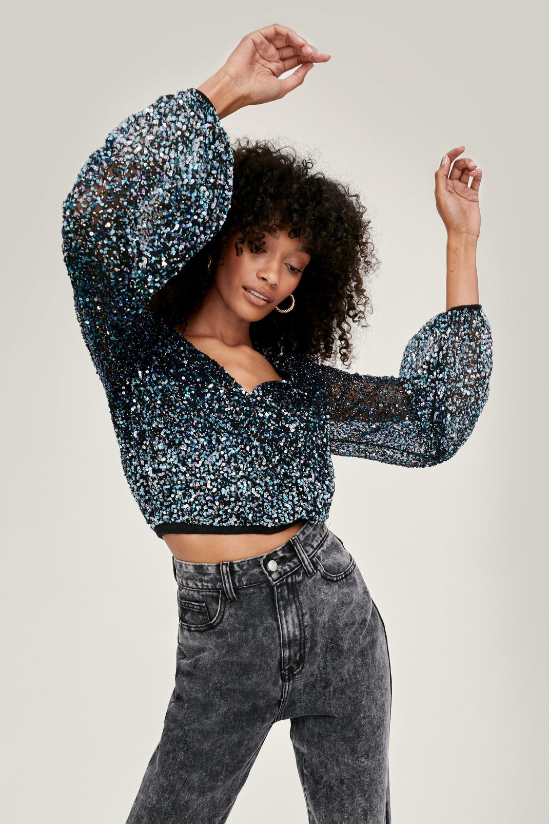 Ombre Sequin Beaded Blouse