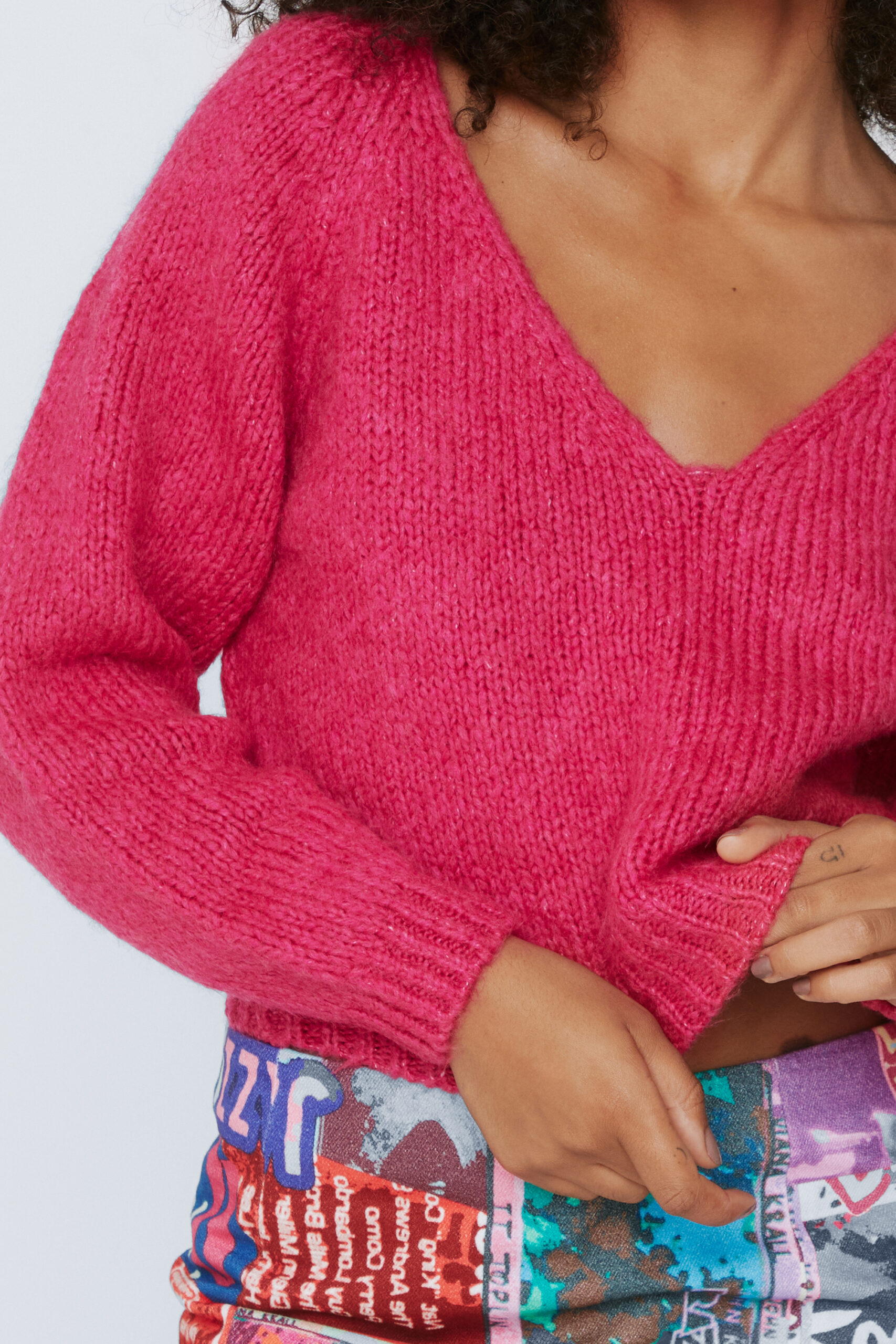 Brushed V-Neck Knitted Sweater 