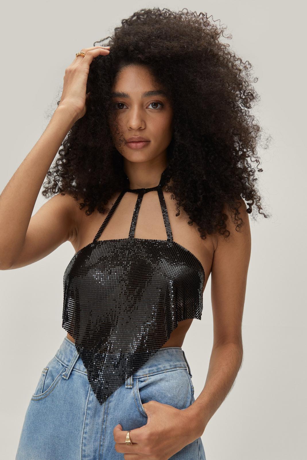 Black Chainmail Strappy Cami Top 