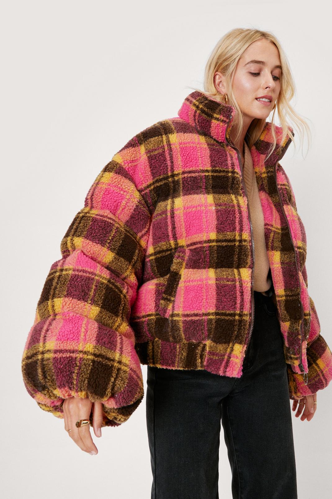Checked Teddy Puffer Jacket