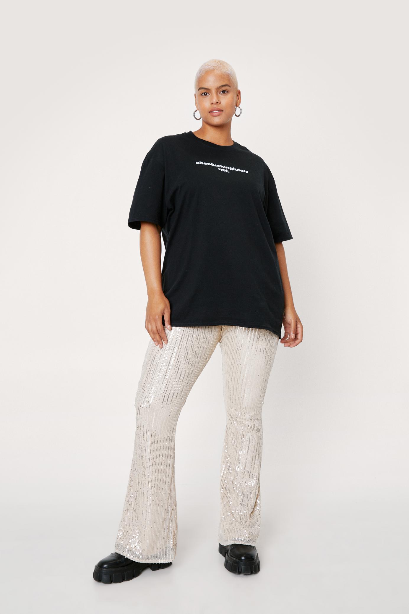 Plus Size High Waisted Sequin Flared Pants