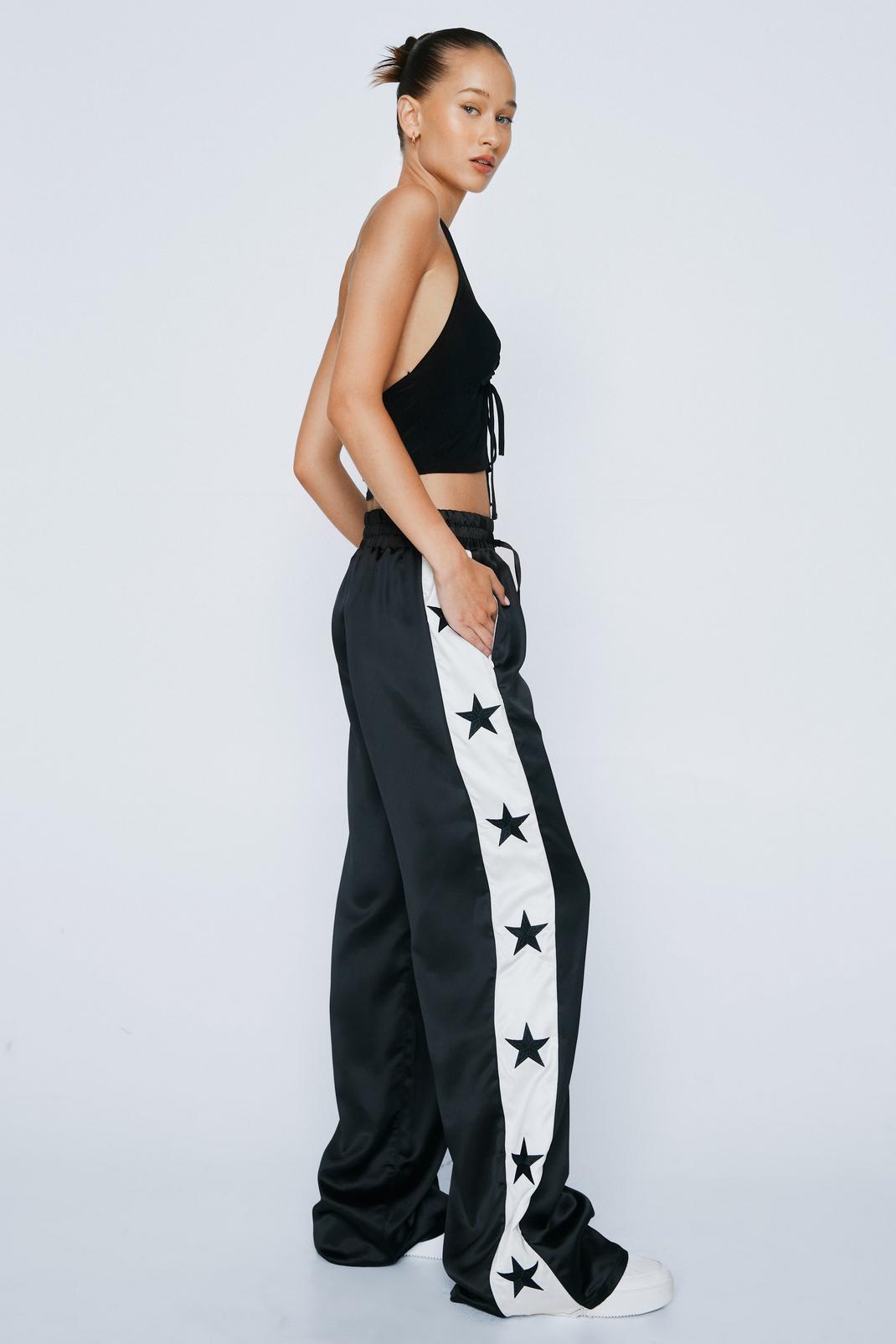 Embroidered Star Detail Satin Pants