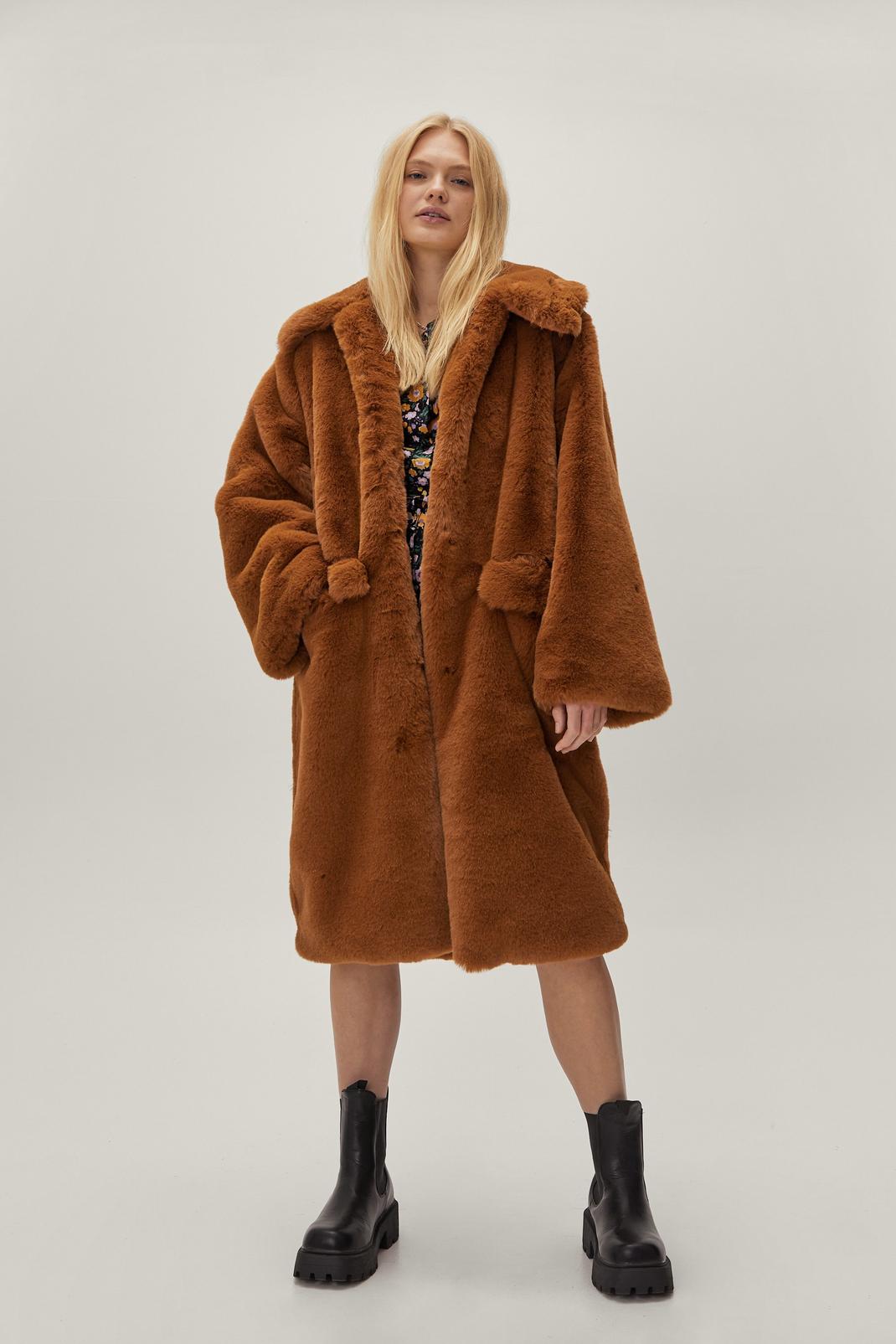 Longline Collared Faux Fur Coat