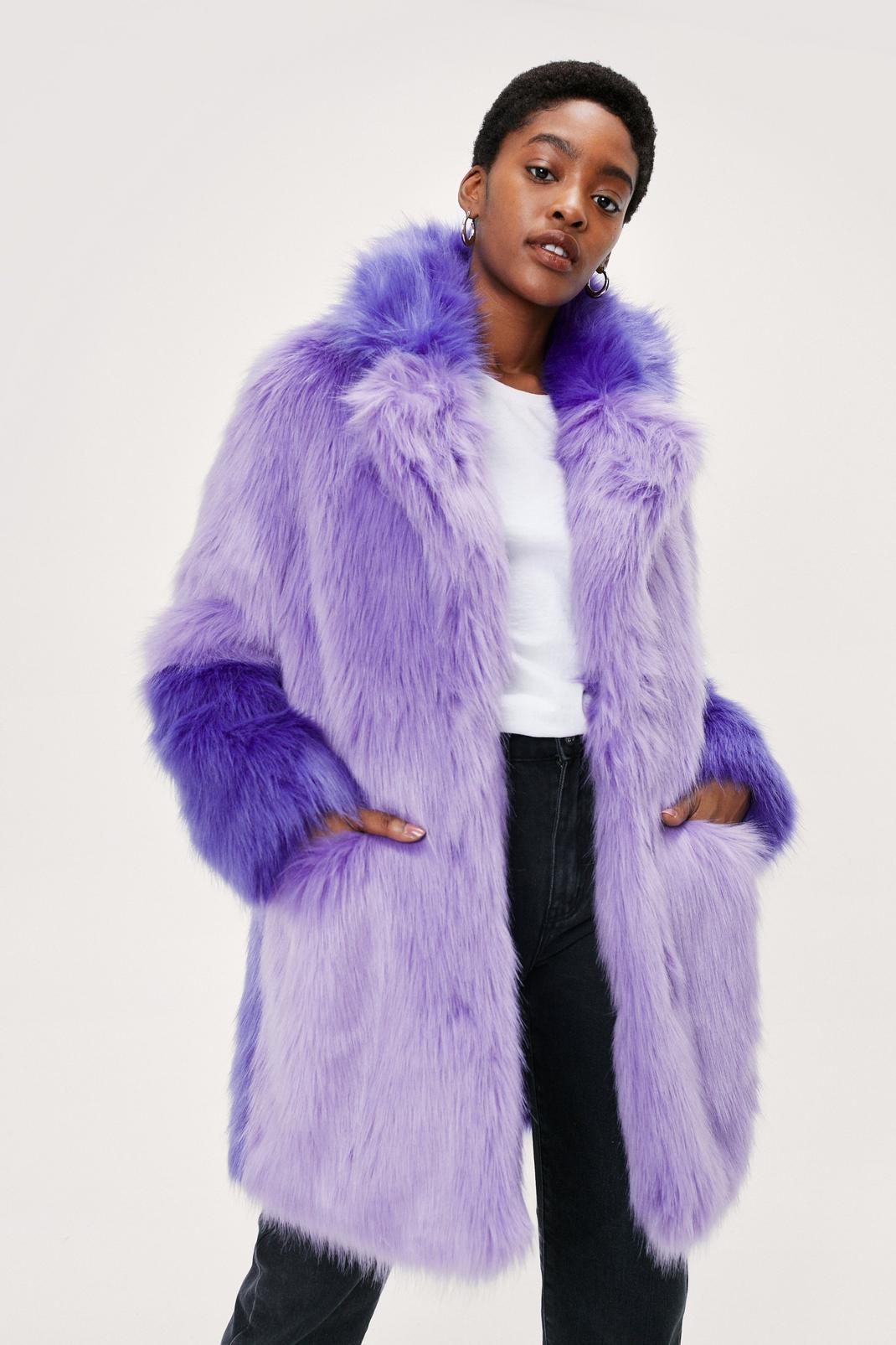 Purple Ombre Faux Fur Coat 