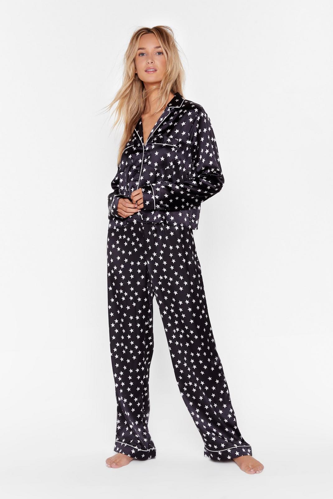 Star Print Satin Pajama Set