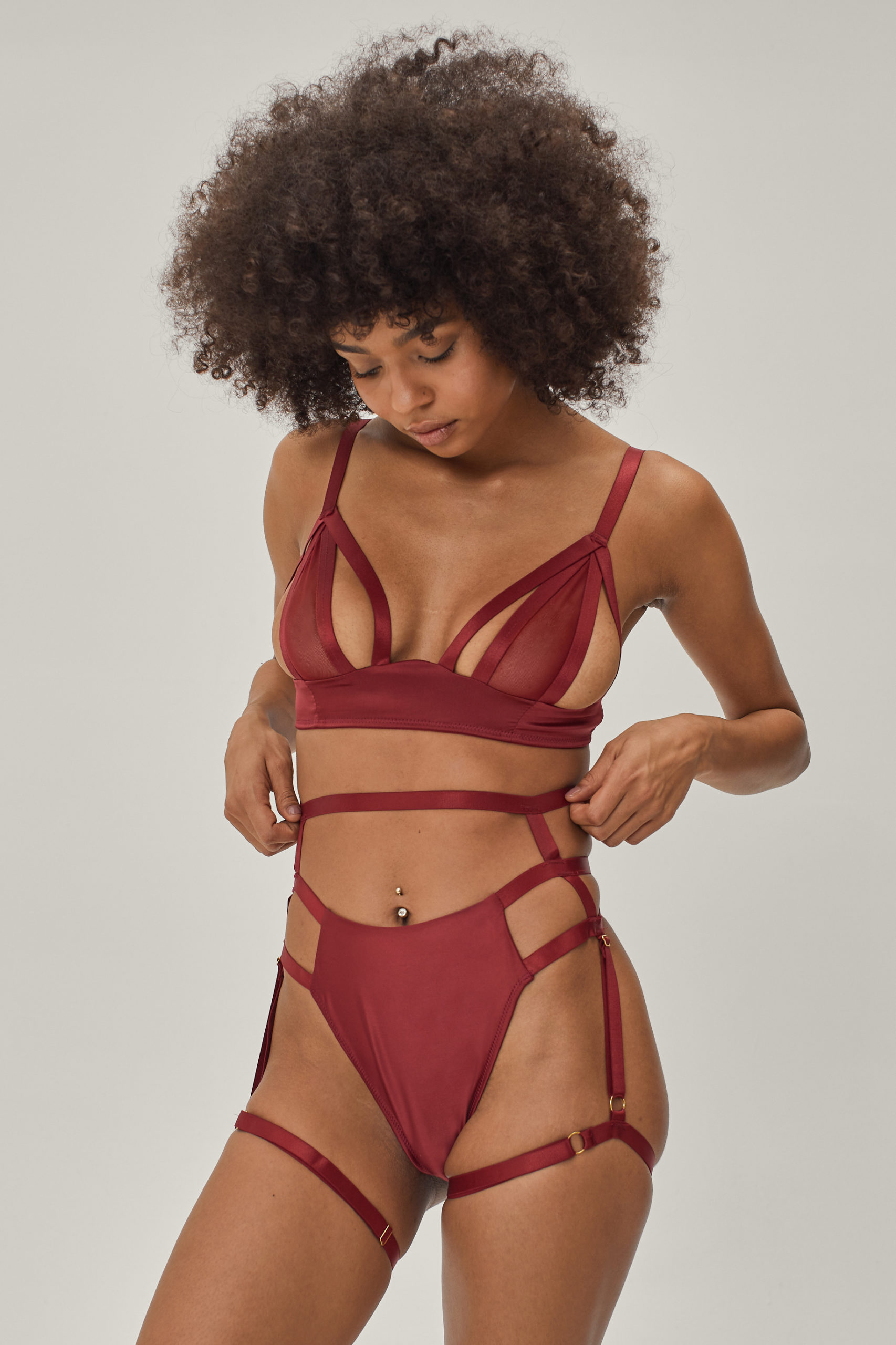Strappy Bralette Thong and Harness Set