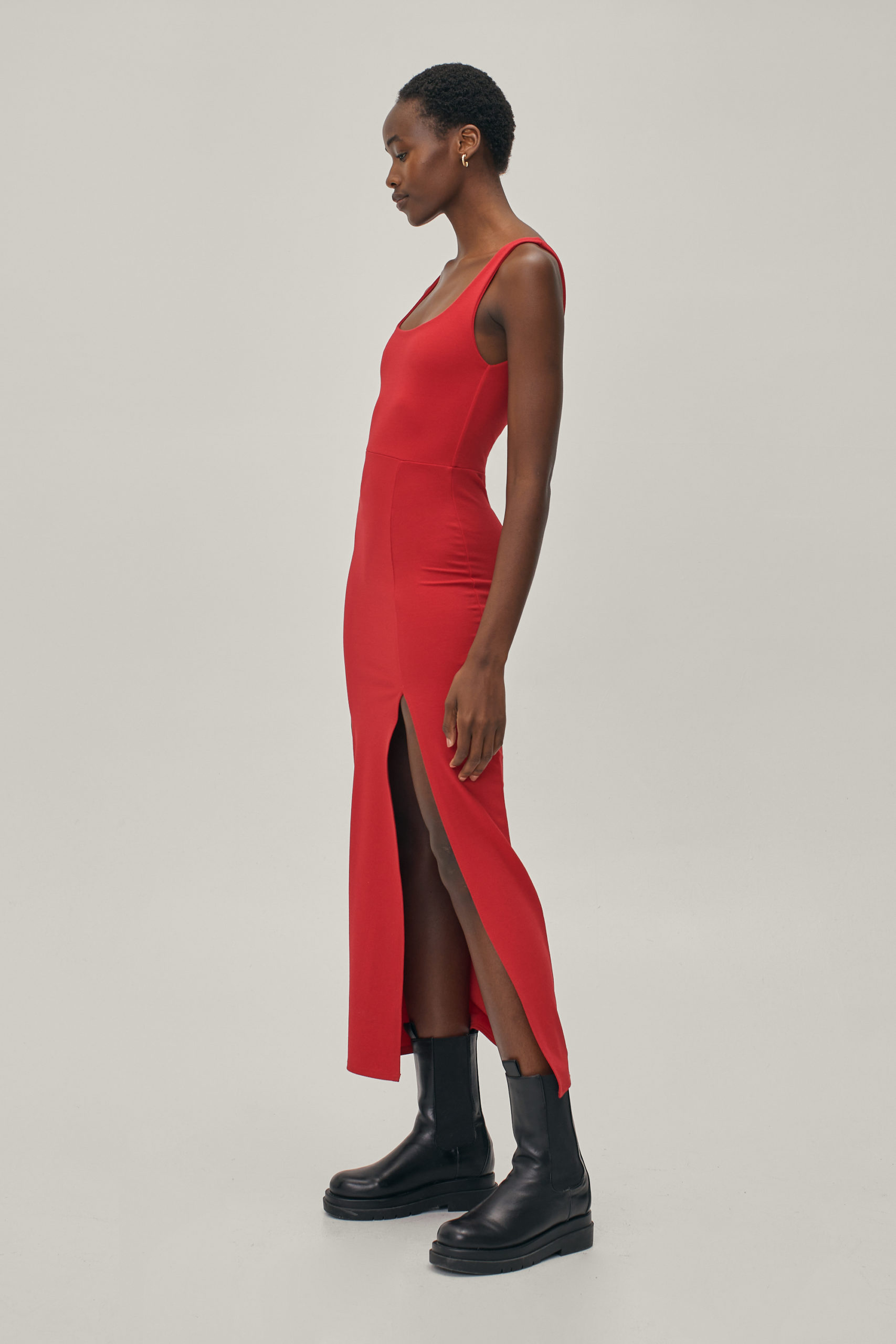 Recycled Square Neck Slit Maxi Dress