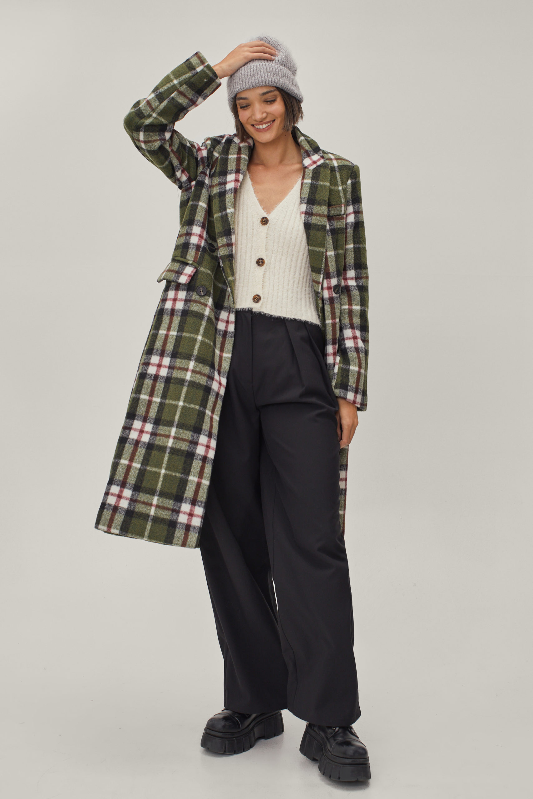 Tailored Double Breasted Check Coat