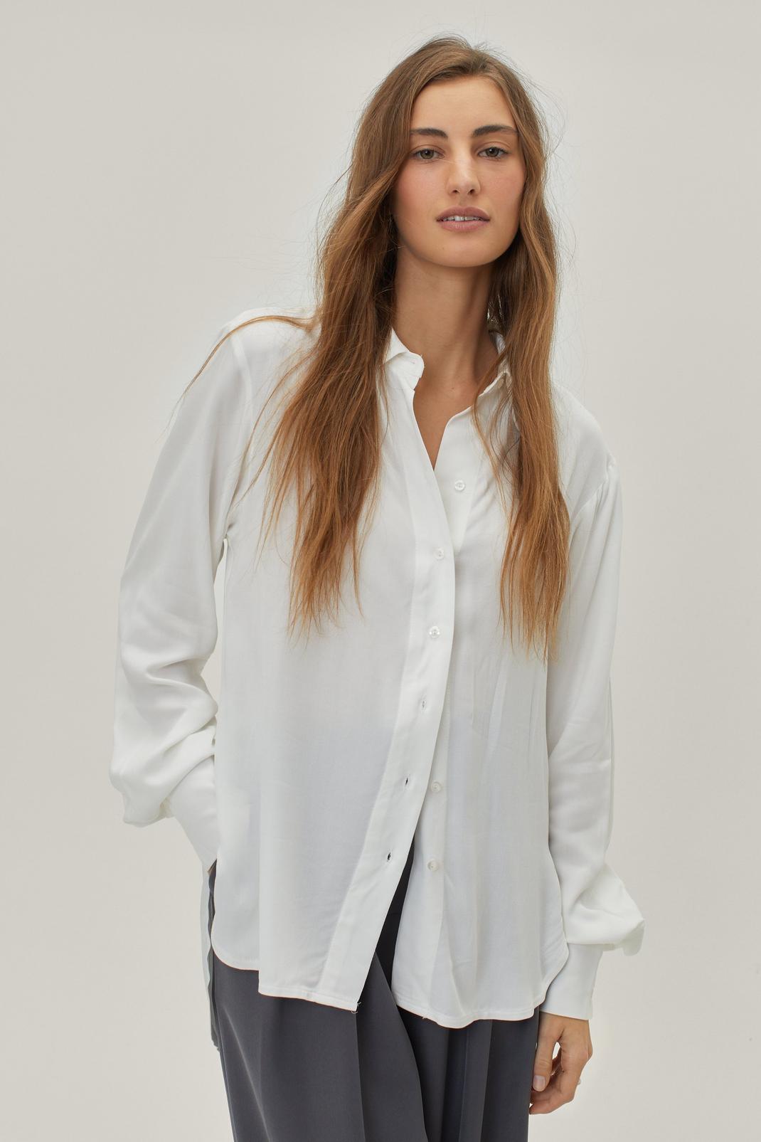 White Oversized Woven Button Shirt