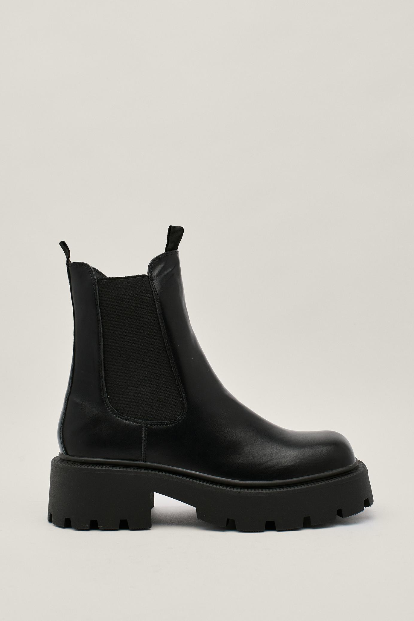 Grained Faux Leather Cleated Chelsea Boots