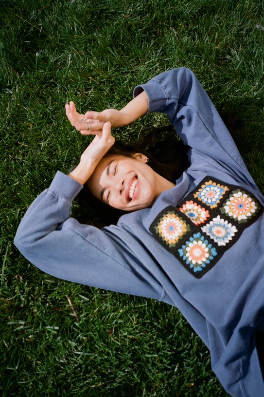 Hand Made Crochet Panel Overdyed Sweatshirt