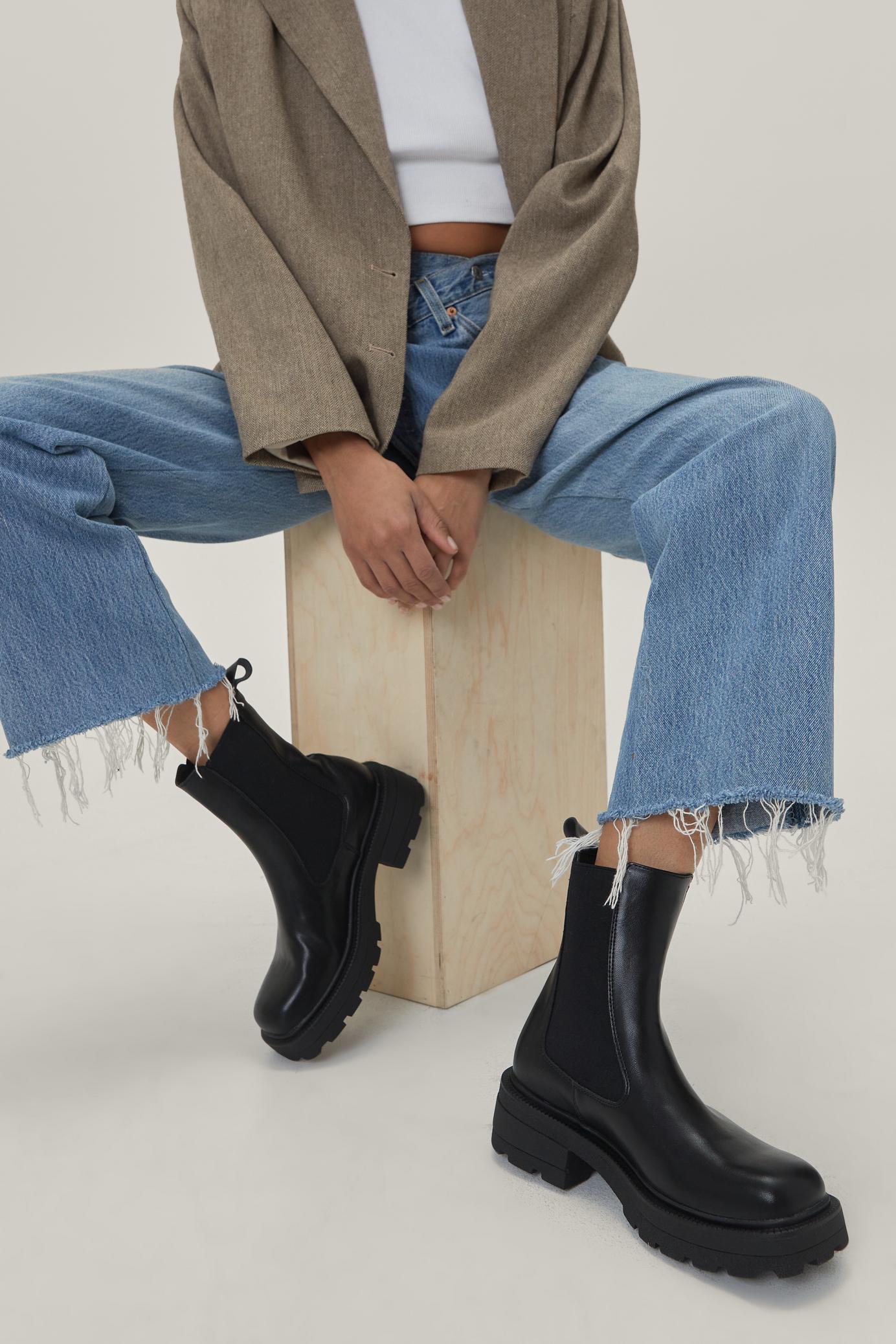 Faux Leather Cleated Chelsea Boots
