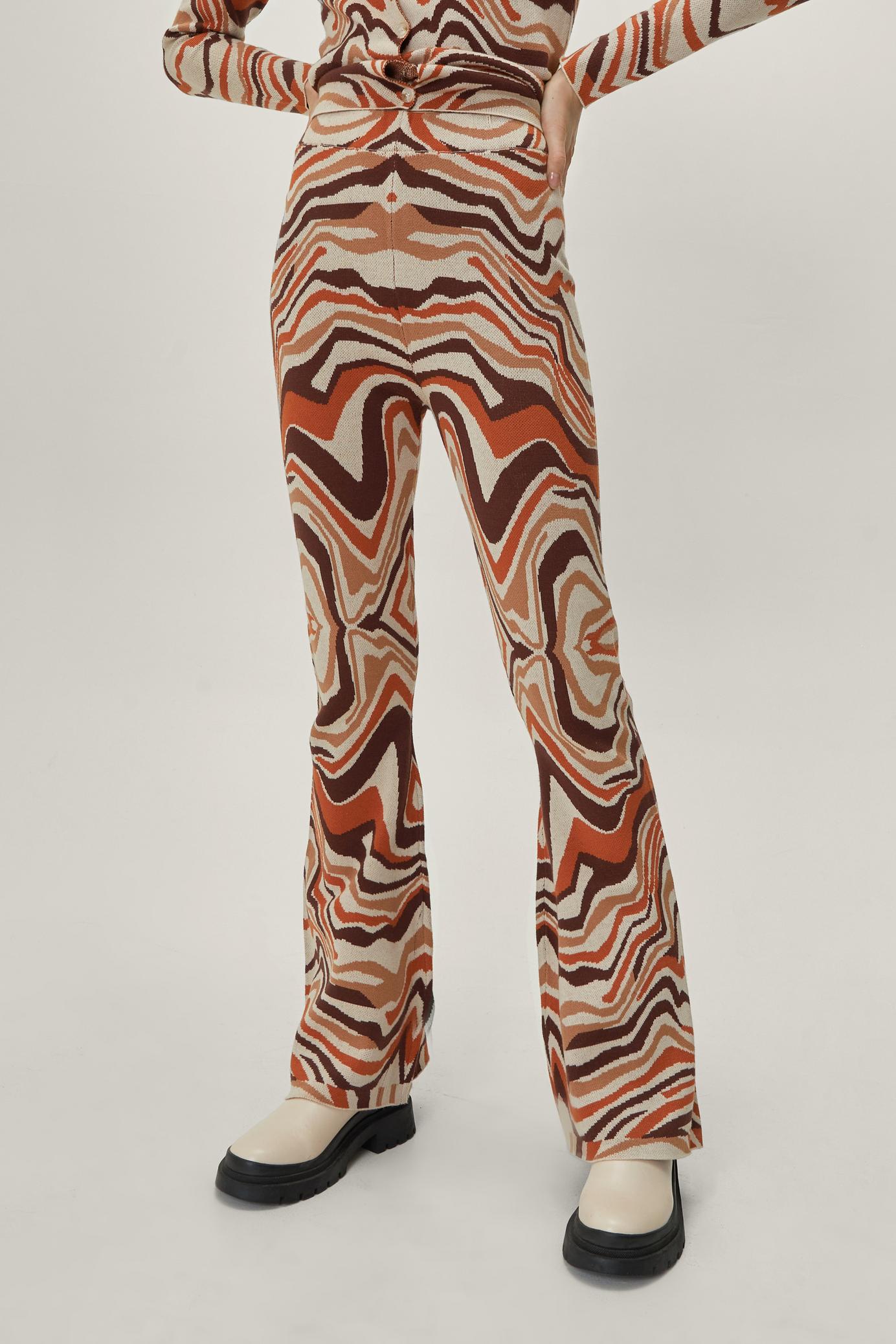 Abstract Wave Knitted Flared Pants