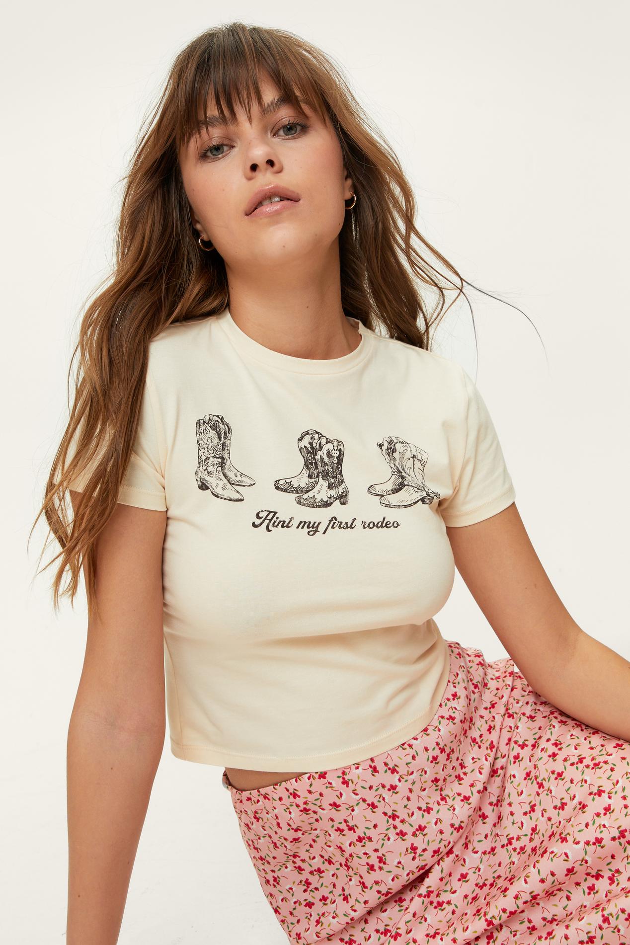 Cowboy Boot Cropped Fitted Graphic T-Shirt