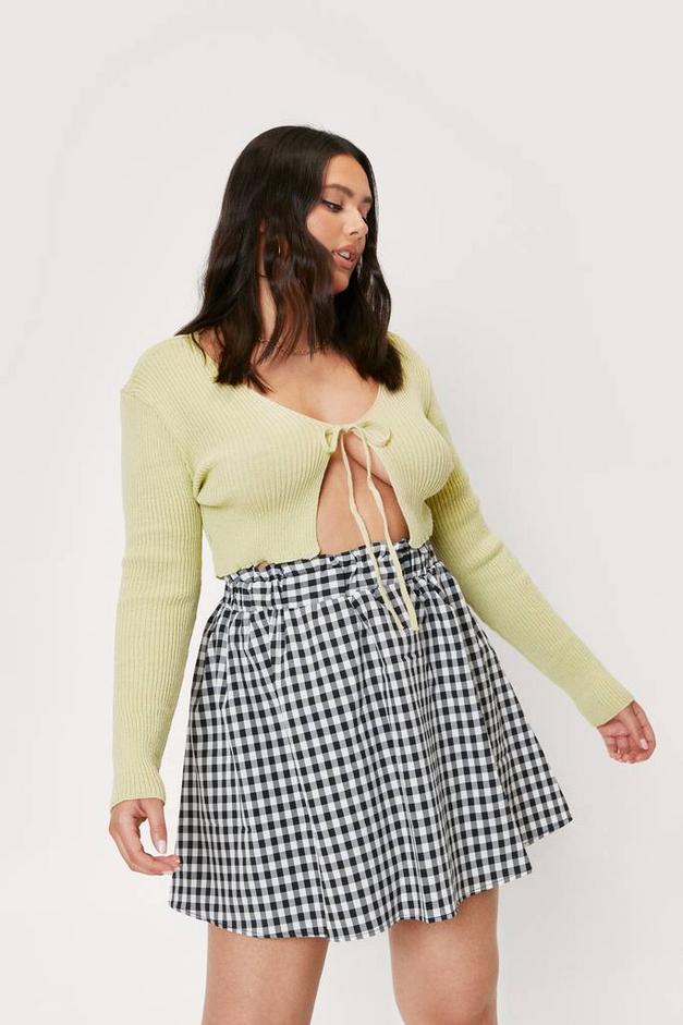 Plus Size Check Pleated Mini Skirt