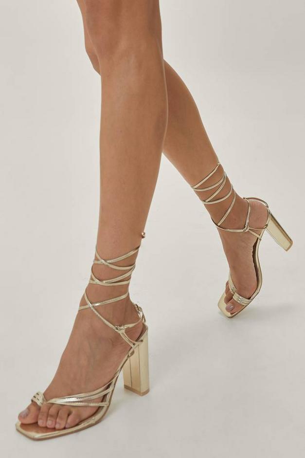 Faux Leather Strappy Toe Post Heels
