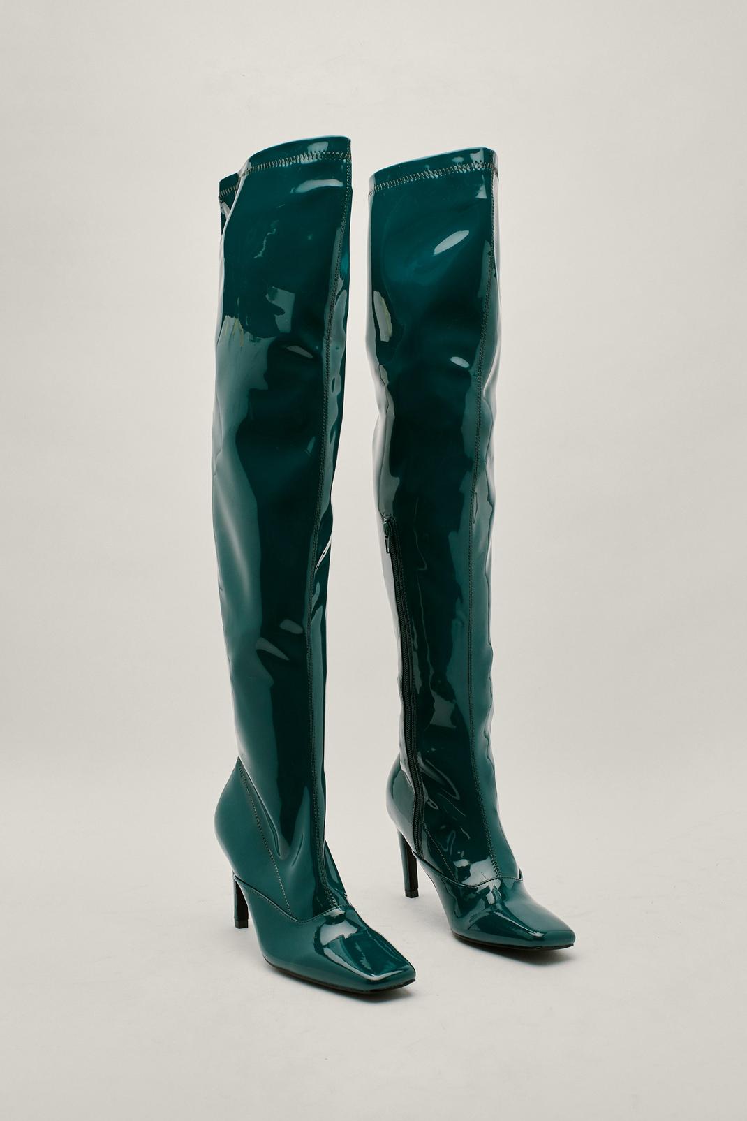 Dark Green Patent Thigh High Boots