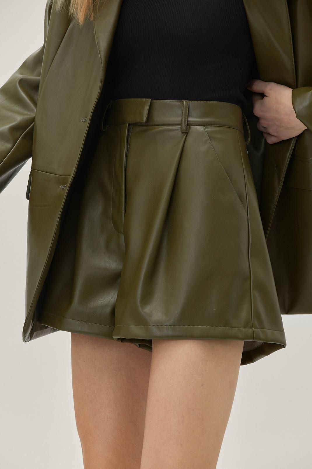 Green Faux Leather Tailored Shorts