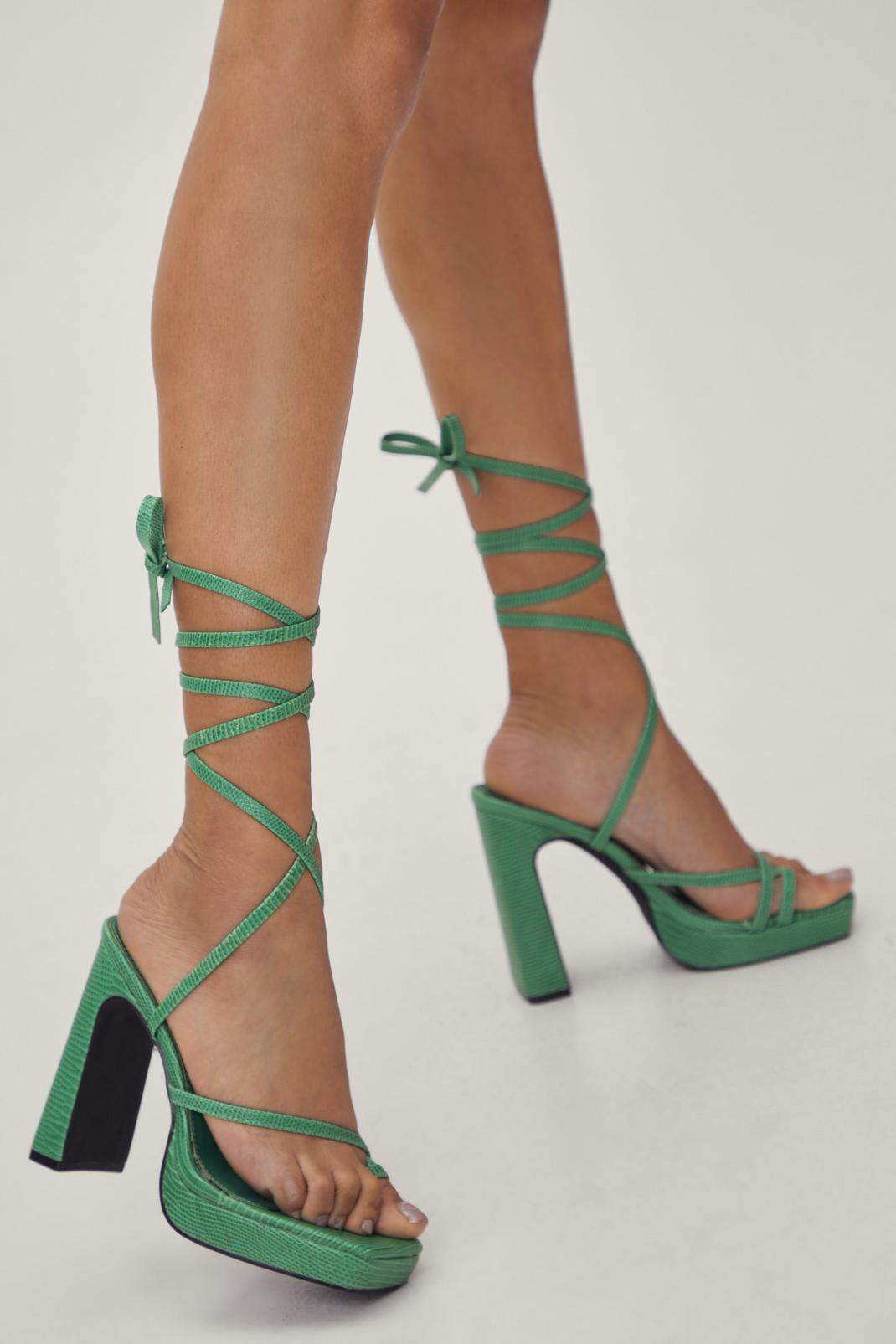 Green Faux Leather Platform Heels
