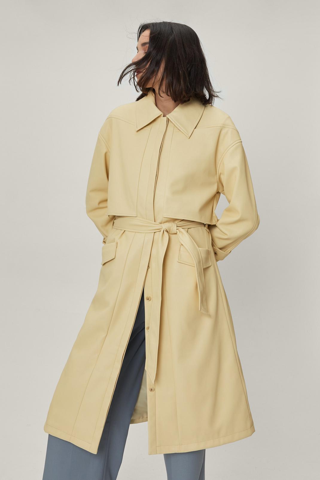 Faux Leather Pocket Trench Coat 