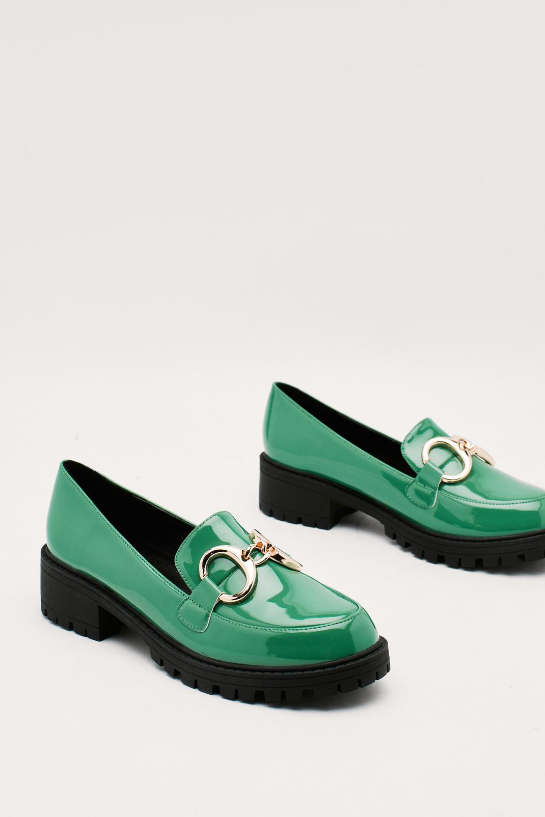 Green Patent Chunky Buckle Loafers